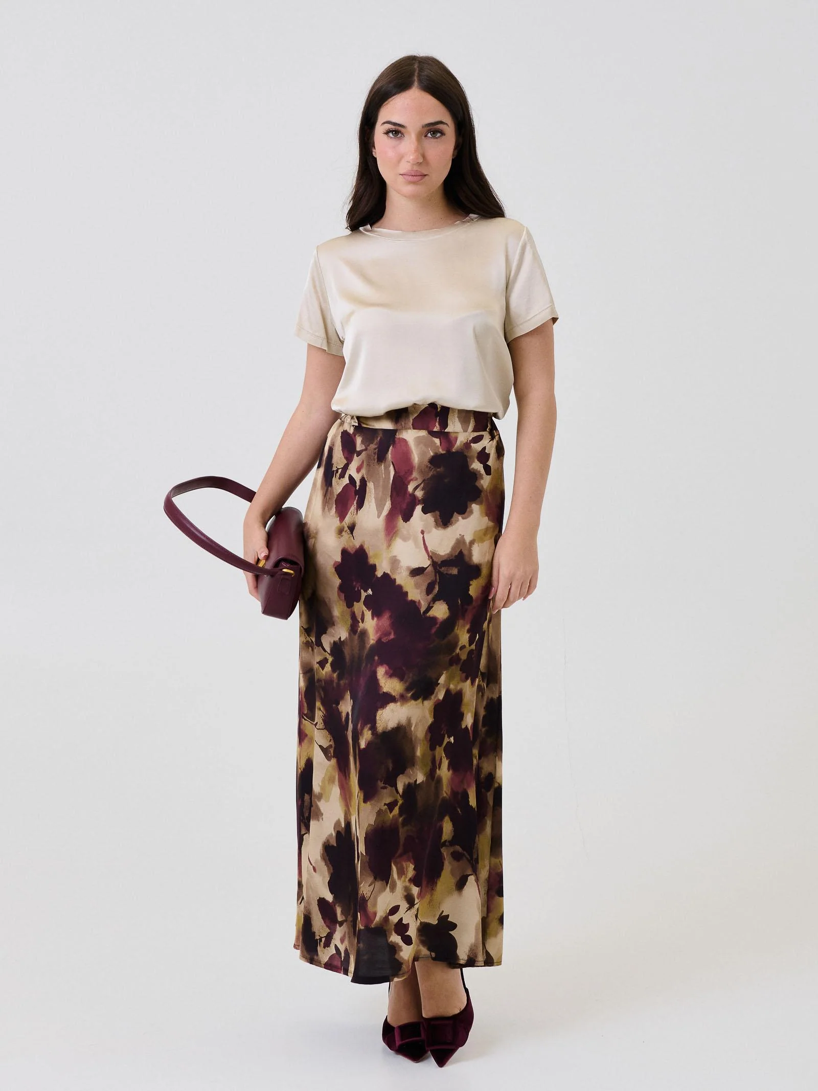 Gonna midi Armoire multicolor/bordeaux con fantasia floreale - Image 4