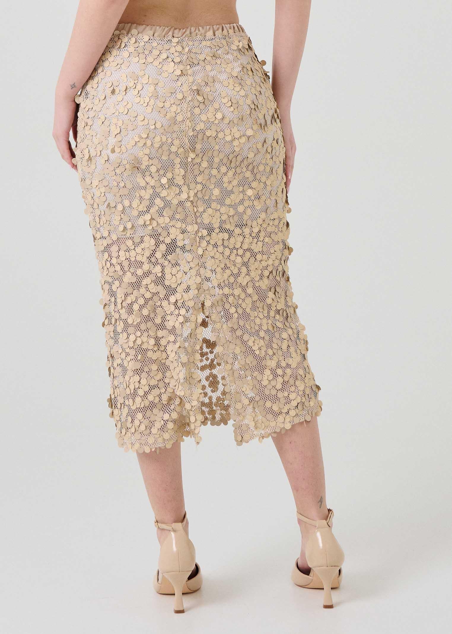 Gonna midi in paillettes Haveone beige - Image 3