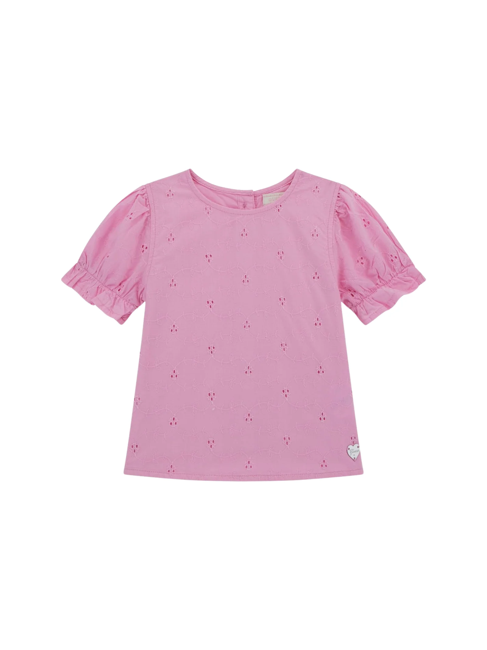 Blusa Guess rosa in pizzo sangallo con maniche a palloncino