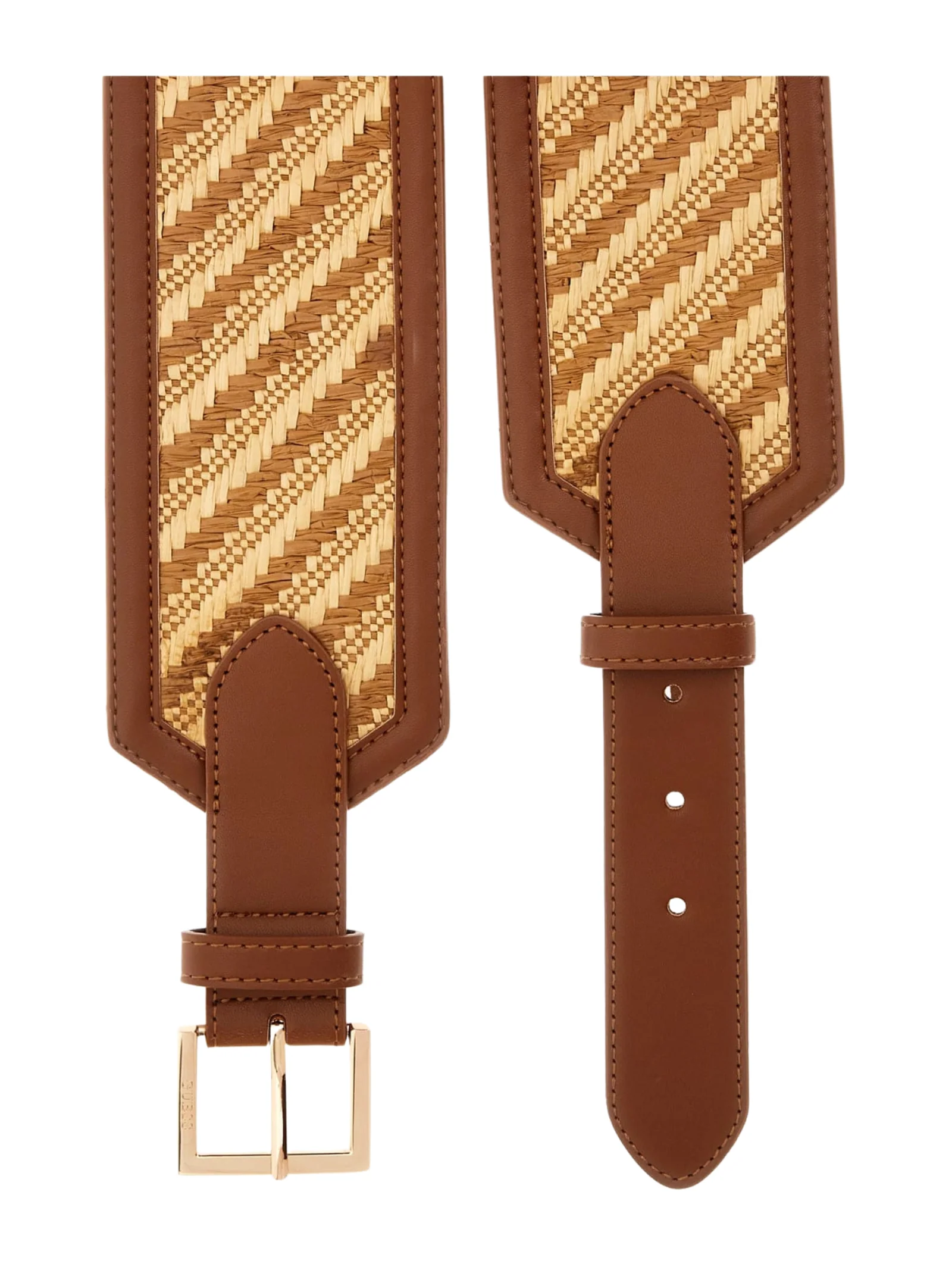 Cintura Guess in tessuto intrecciato e pelle marrone - Image 3