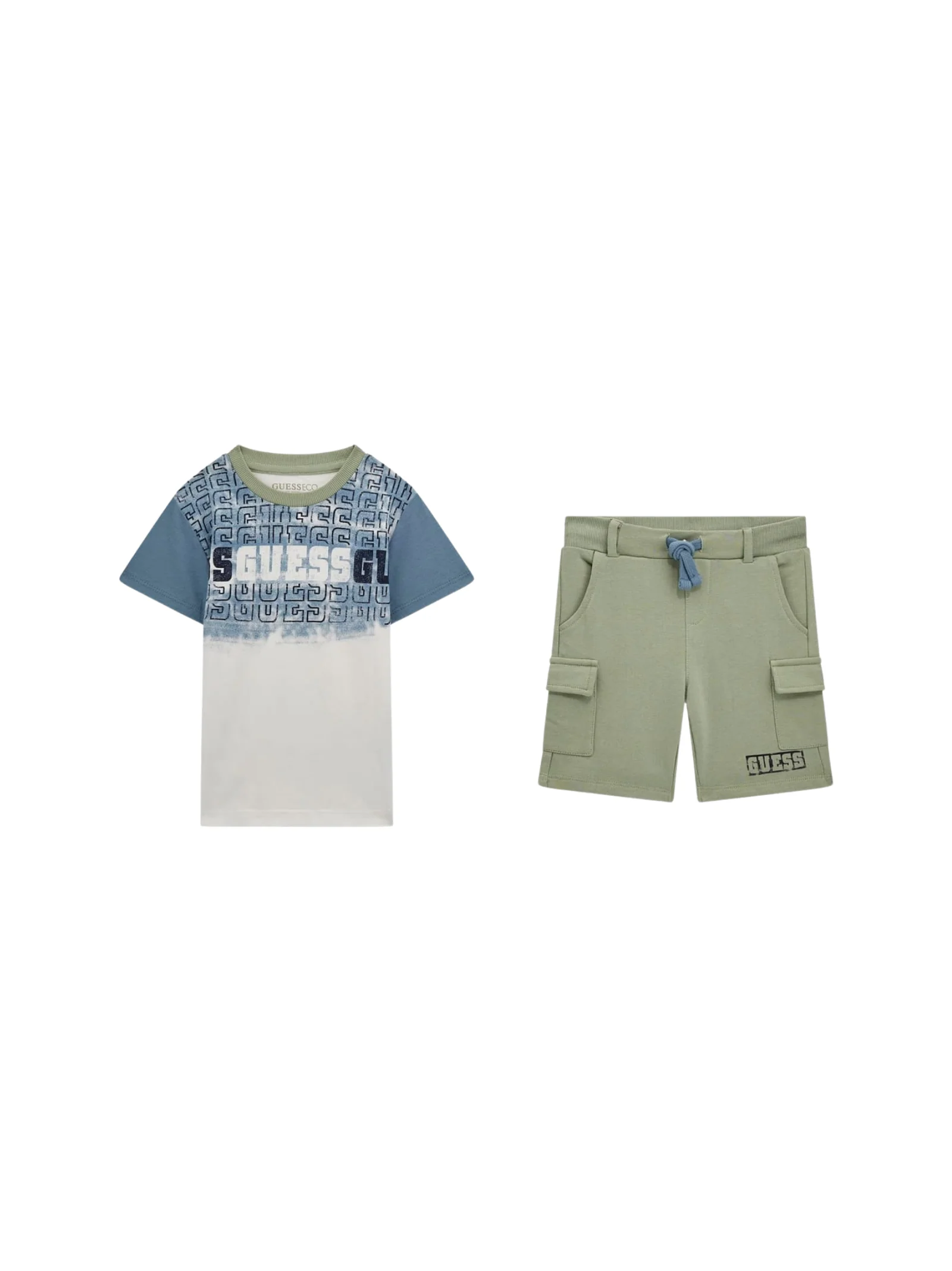 Completo Guess bianco e verde con shorts cargo