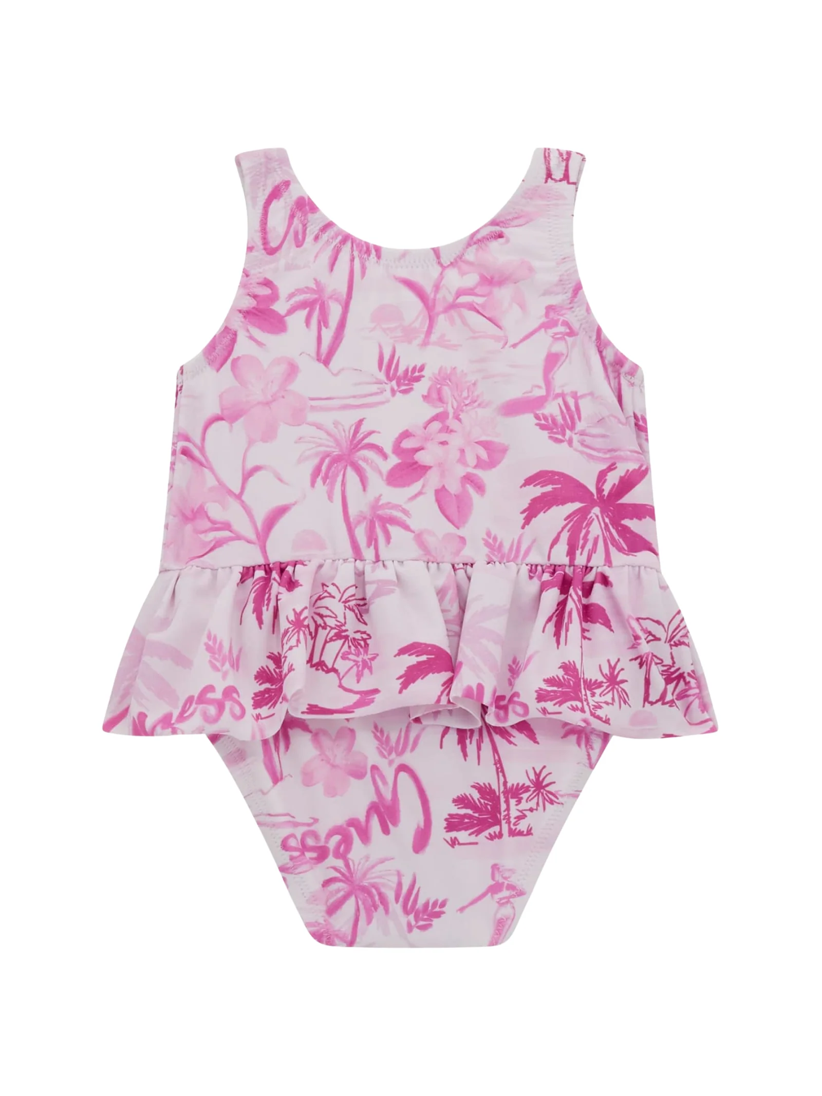 Costume intero Guess rosa con stampa tropicale con volant - Image 2