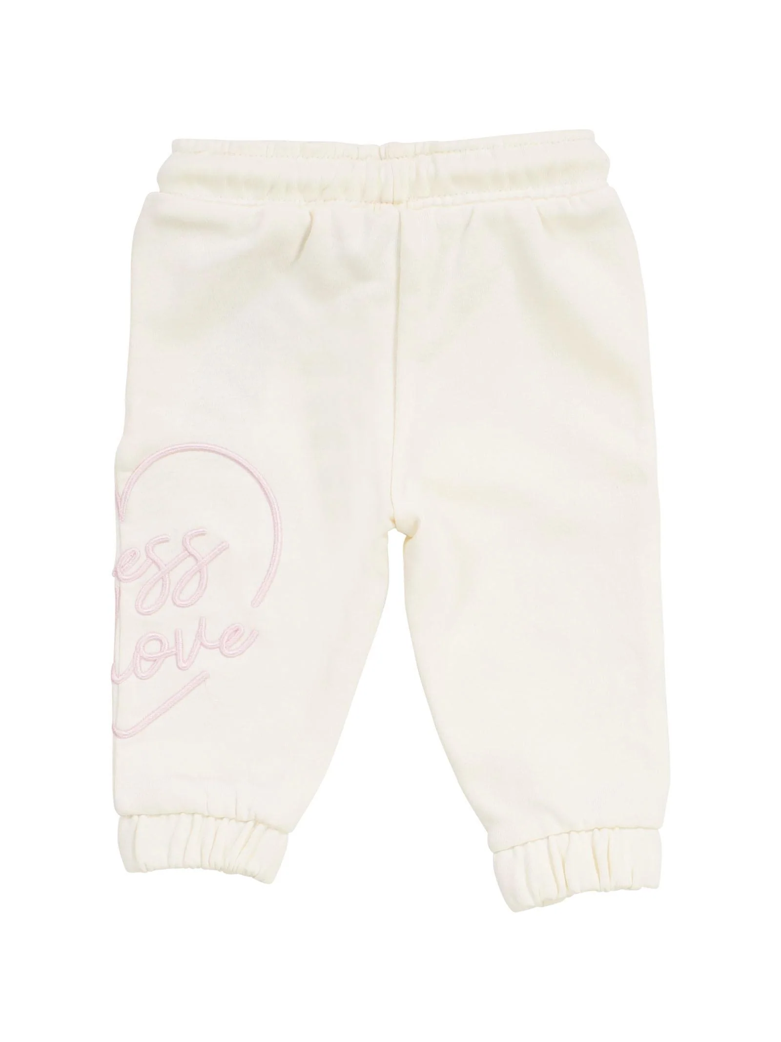 Pantaloni tuta Guess panna con cuore e logo rosa ricamati - Image 2
