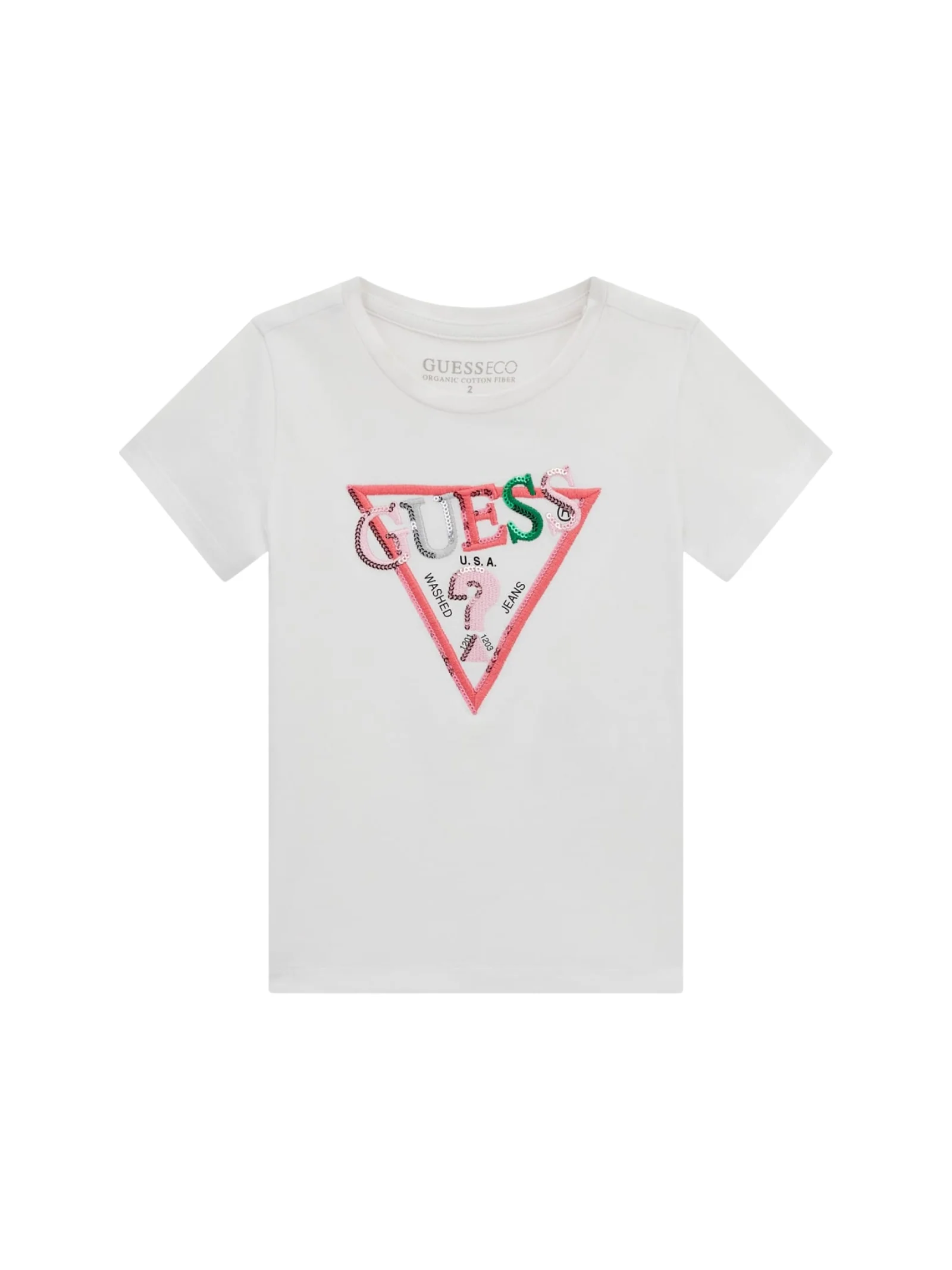 T-shirt Guess bianca con logo triangolare decorato