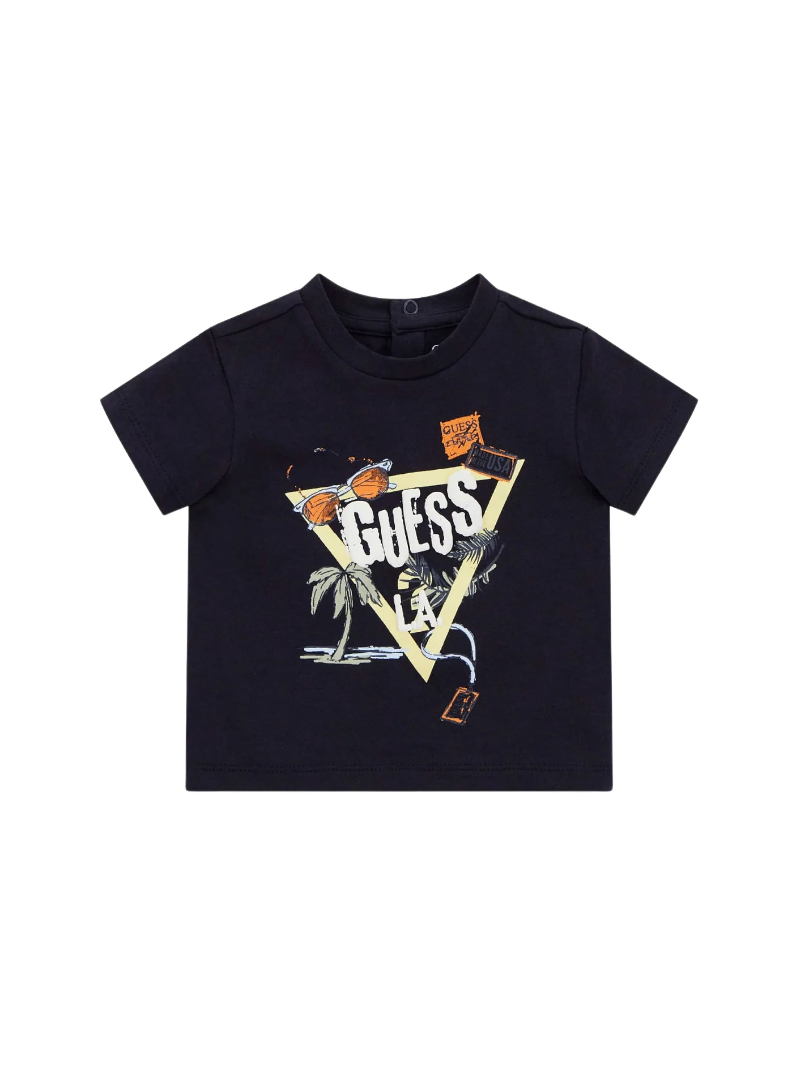 T-Shirt Guess nera con stampa tropicale