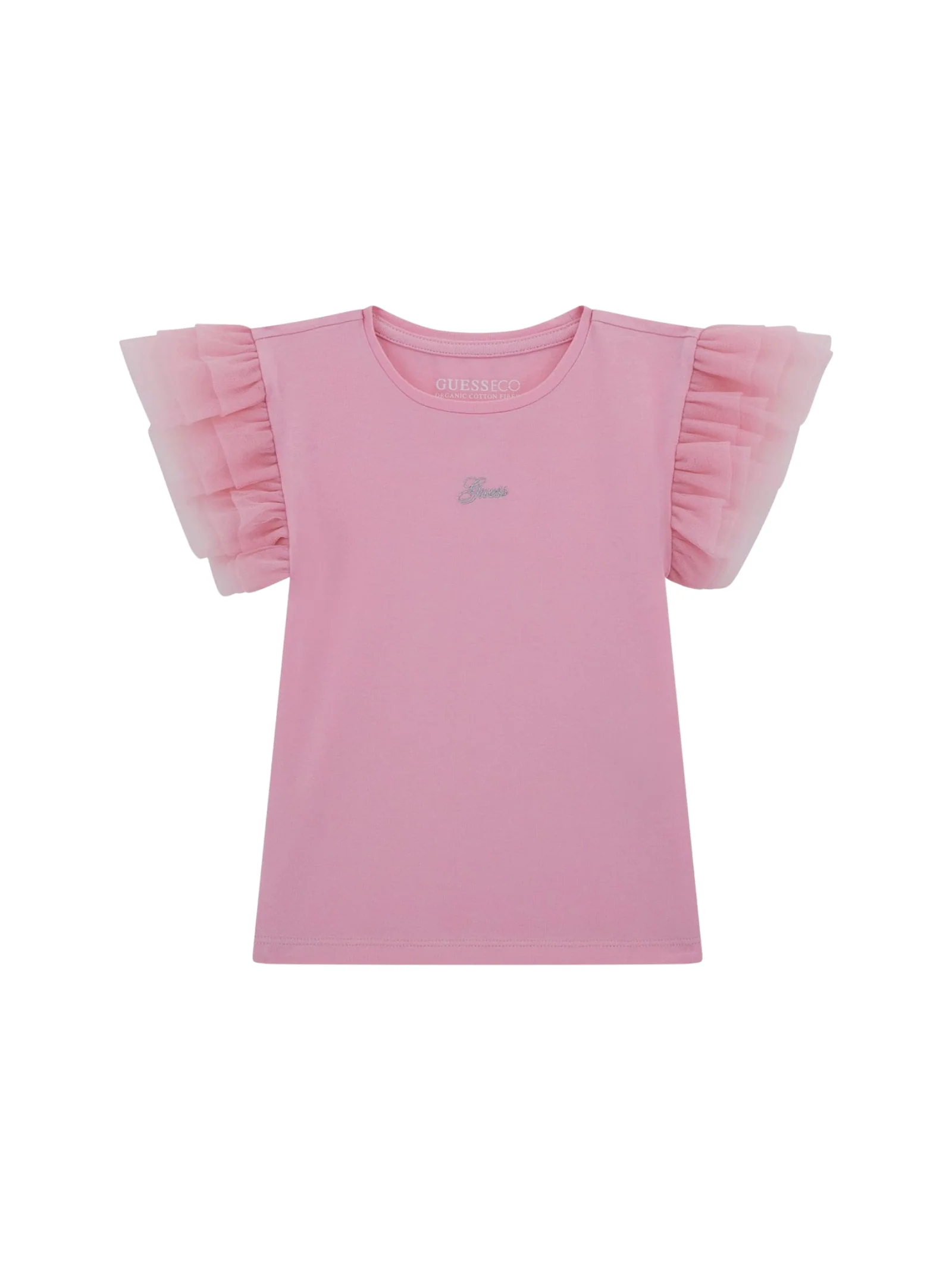 T-Shirt Guess rosa con maniche con volant
