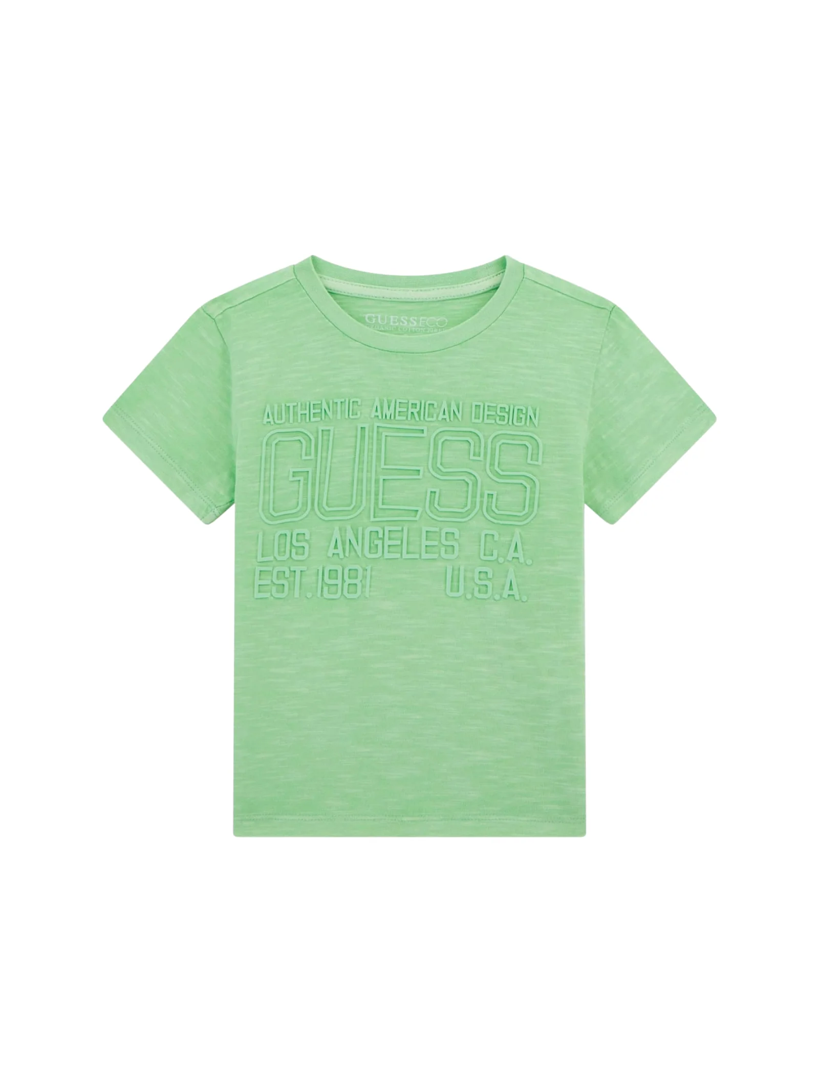 T-Shirt Guess verde stampa in rilievo "Authentic American Design GUESS"