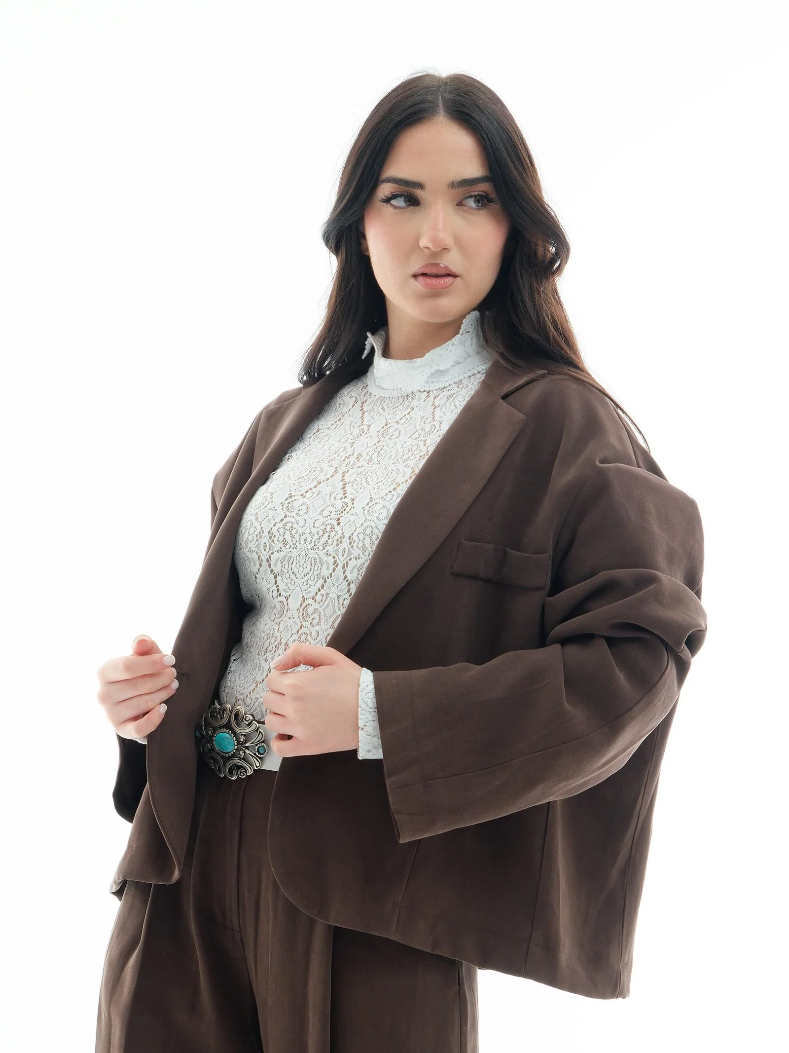 Blazer Haveone cioccolato con dettaglio turchese - Image 2