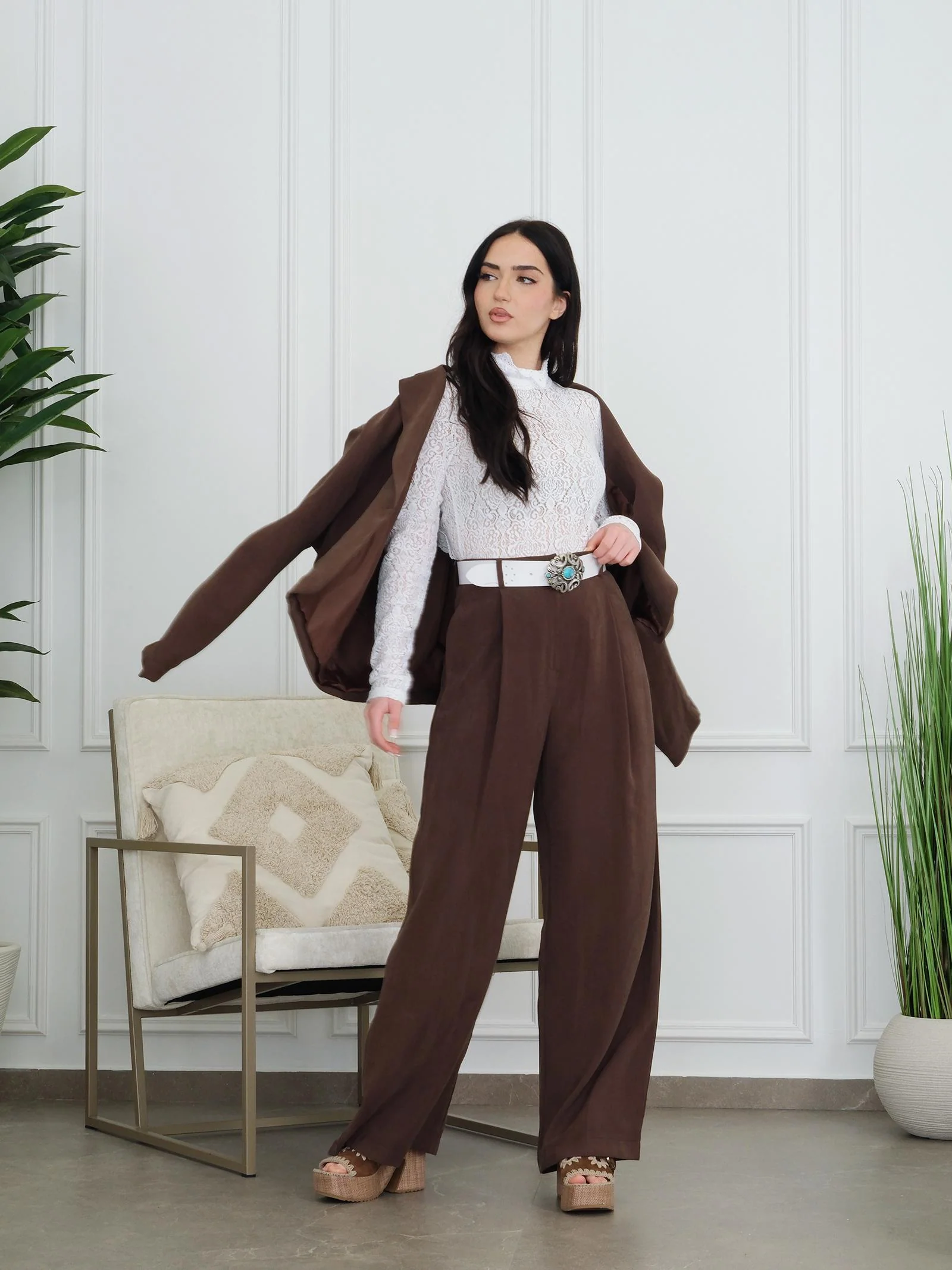 Blazer Haveone cioccolato con dettaglio turchese - Image 4