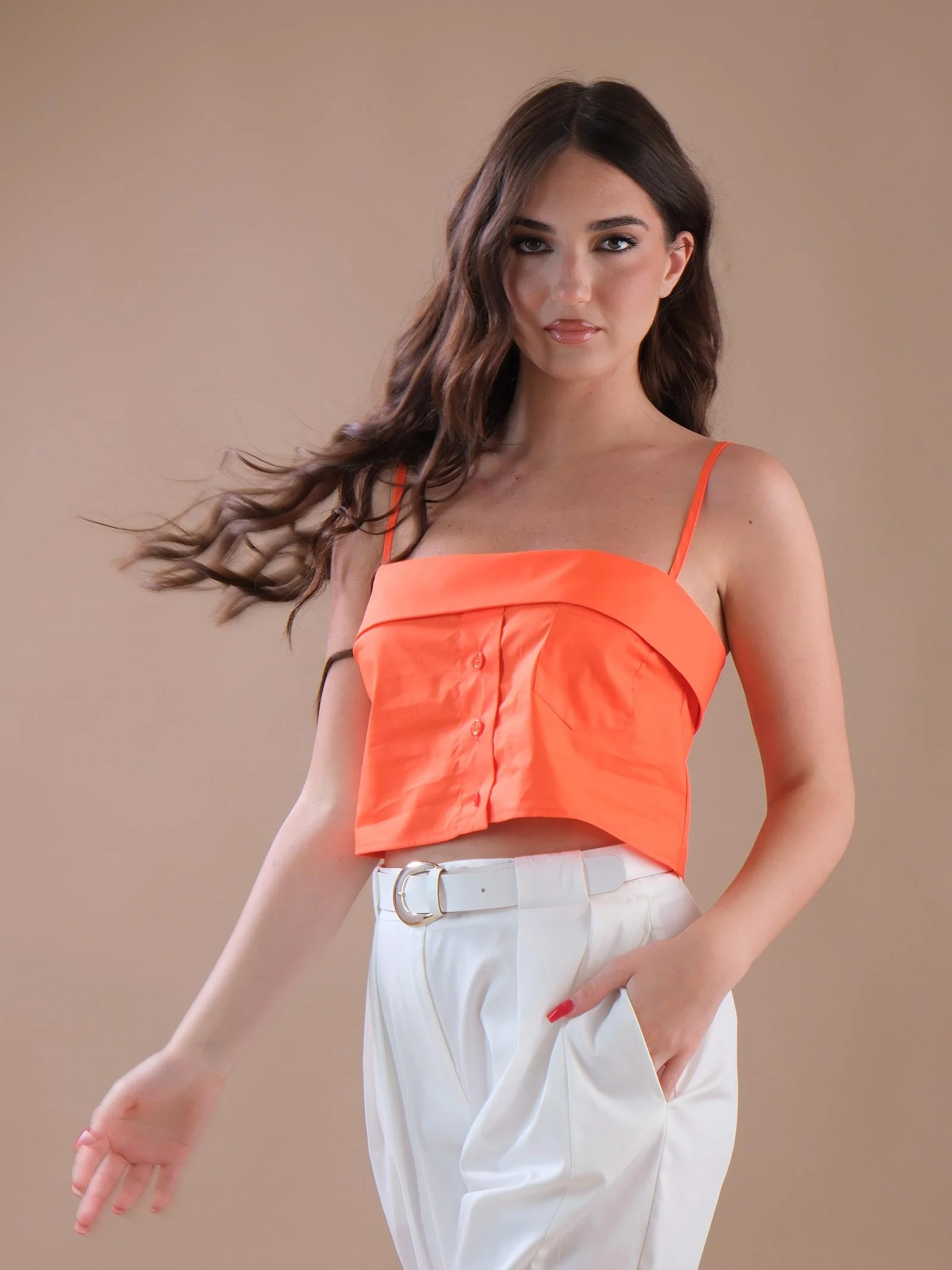 Crop top arancio mood camicia con bratella - Image 2