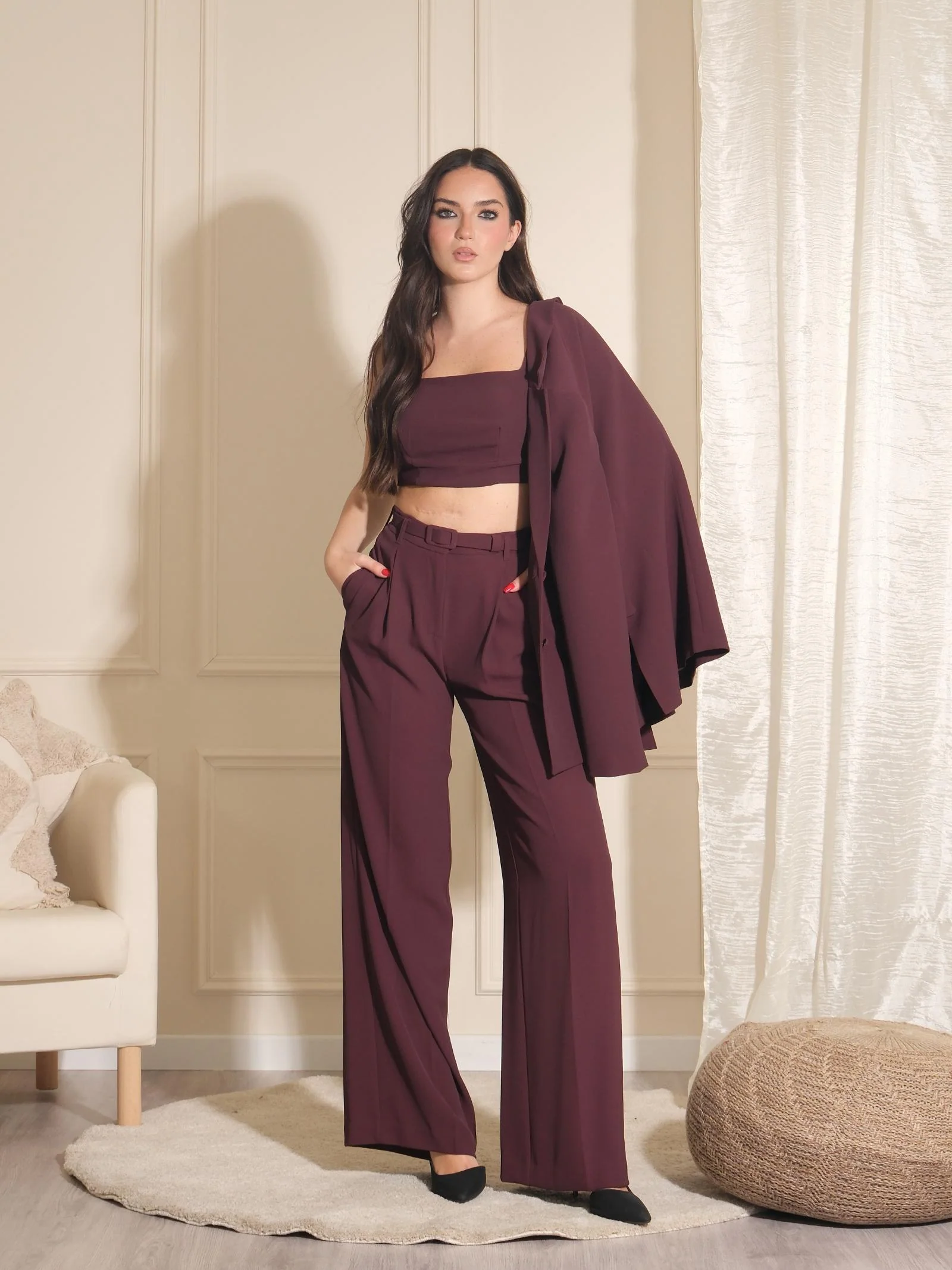 Crop top Imperial melanzana con scollo quadrato e spalline - Image 4