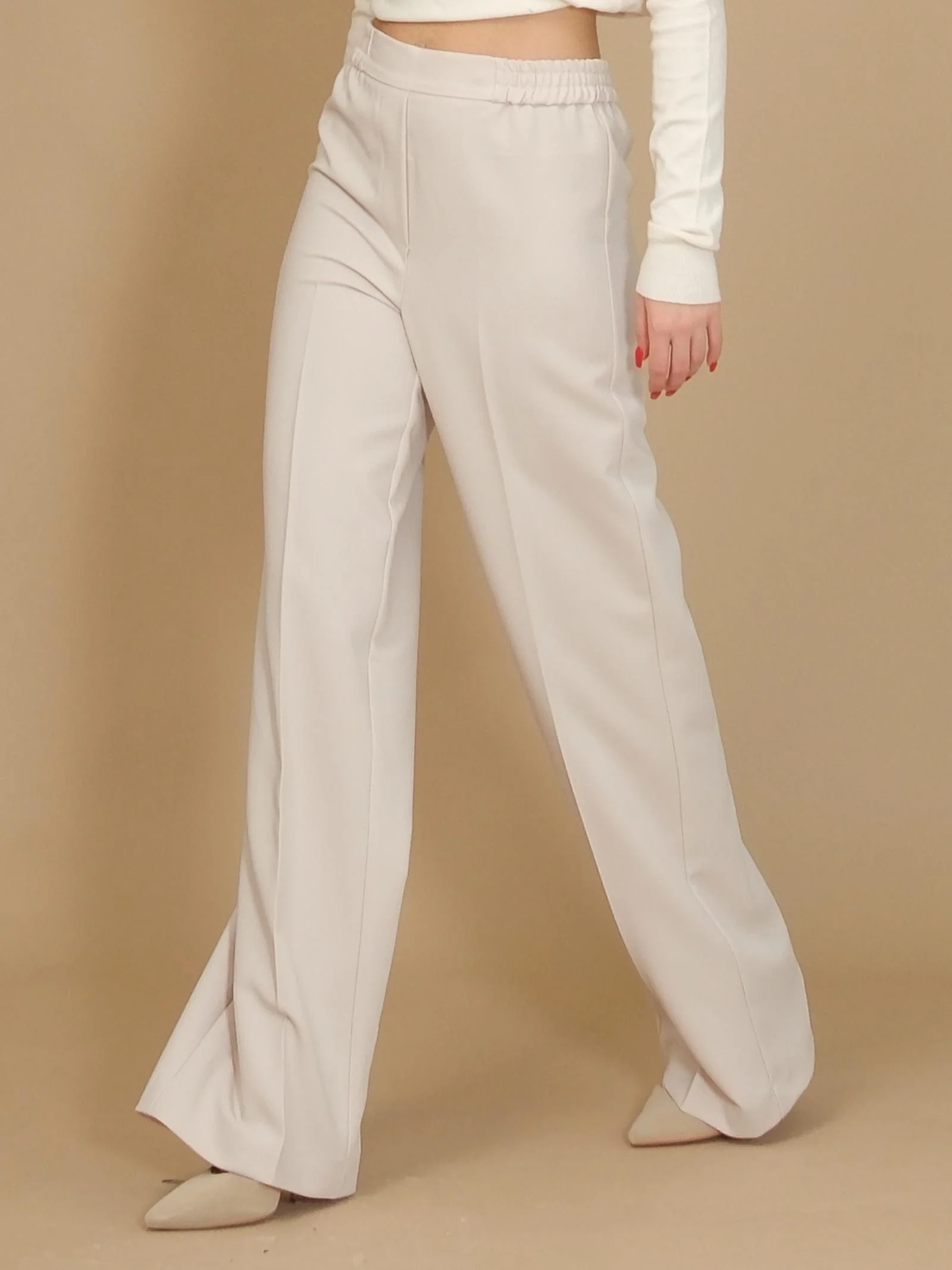 Pantalone a palazzo Imperial vaniglia con elastico in vita - Image 2