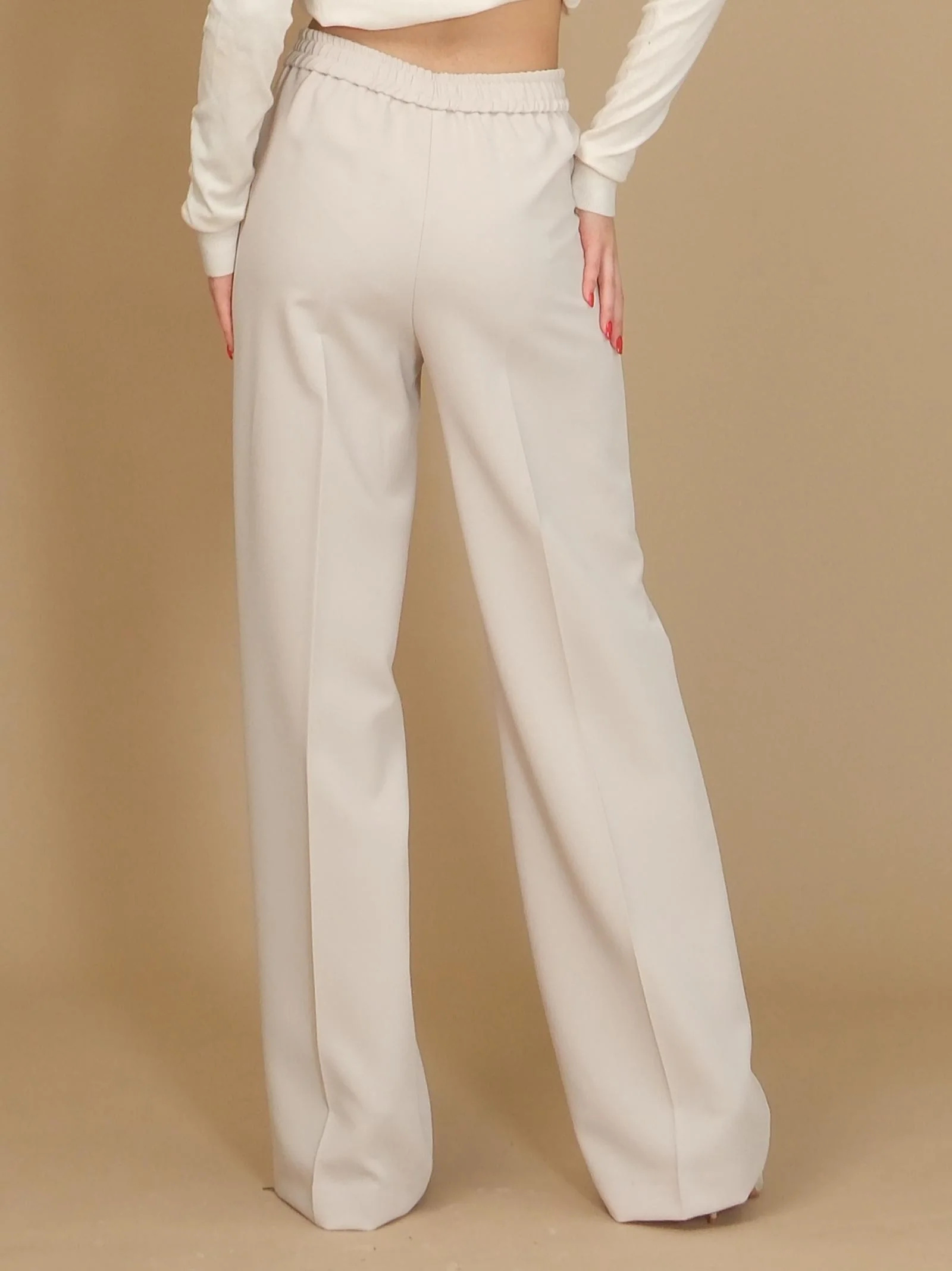 Pantalone a palazzo Imperial vaniglia con elastico in vita - Image 3