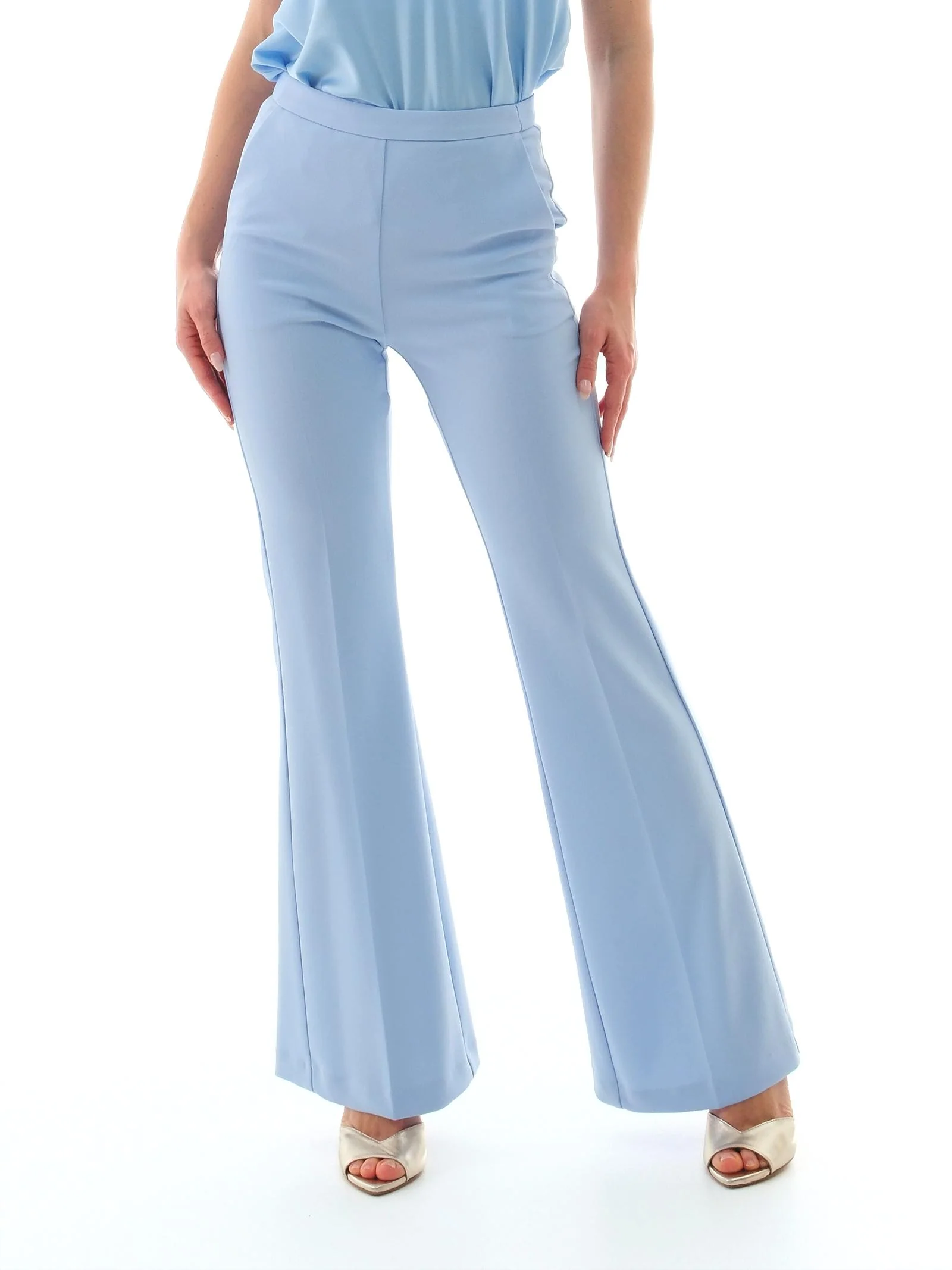 Pantalone a vita alta Imperial pervinca a zampa con dettagli in raso - Image 2