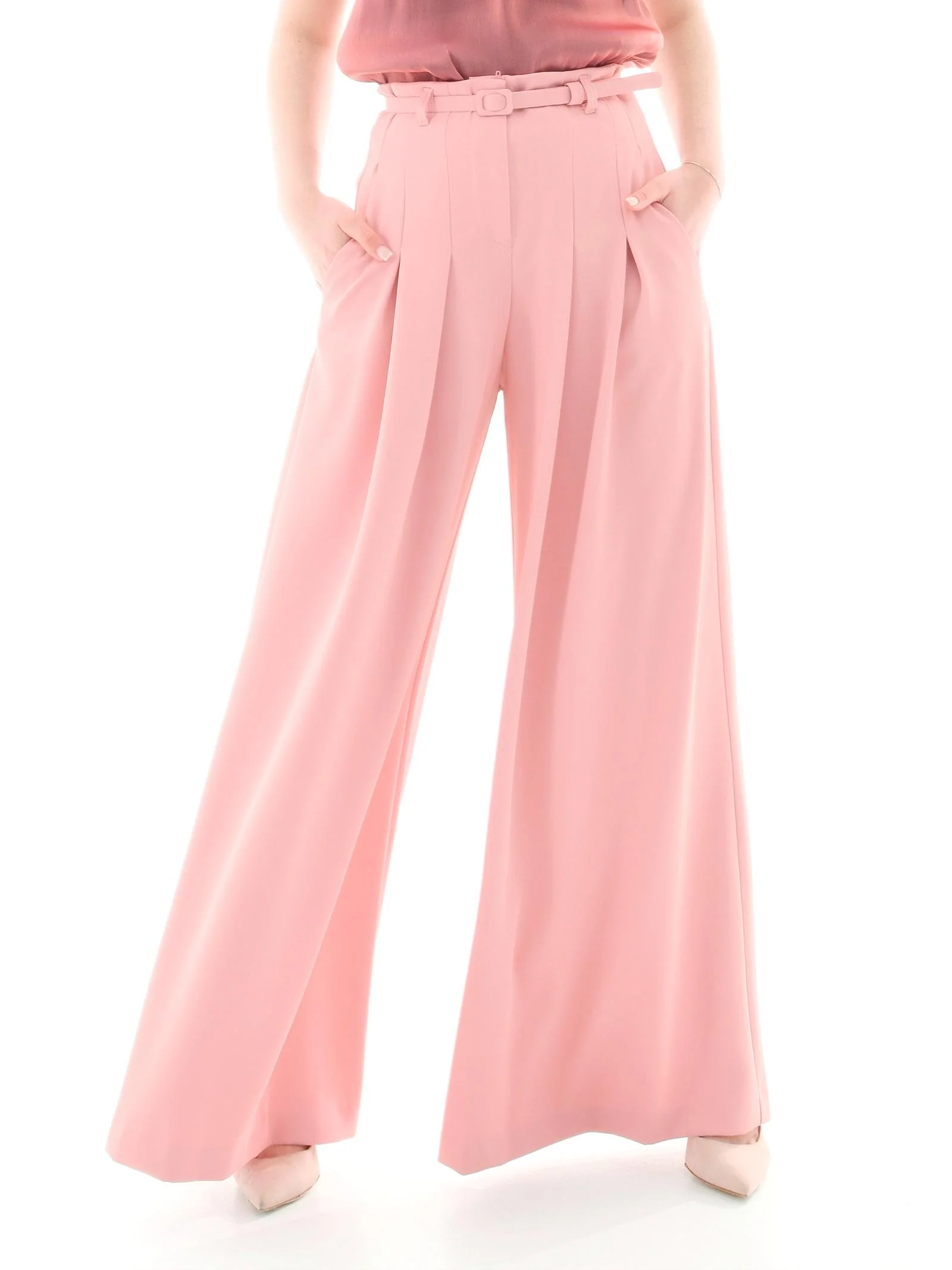 Pantalone ampio Imperial rosa con vita alta e cinturino