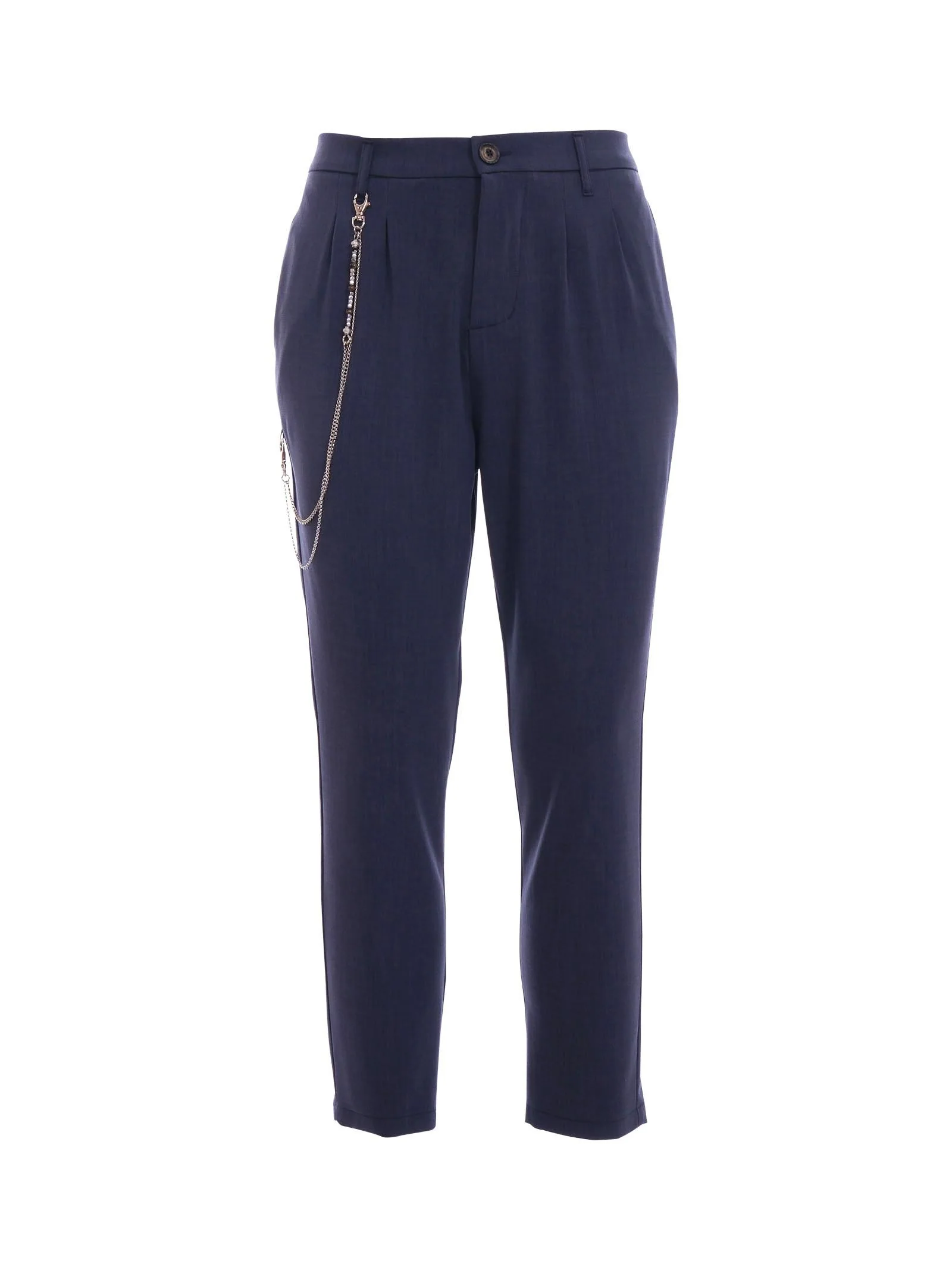 Pantalone Imperial blu con pinces e catena charm removibile