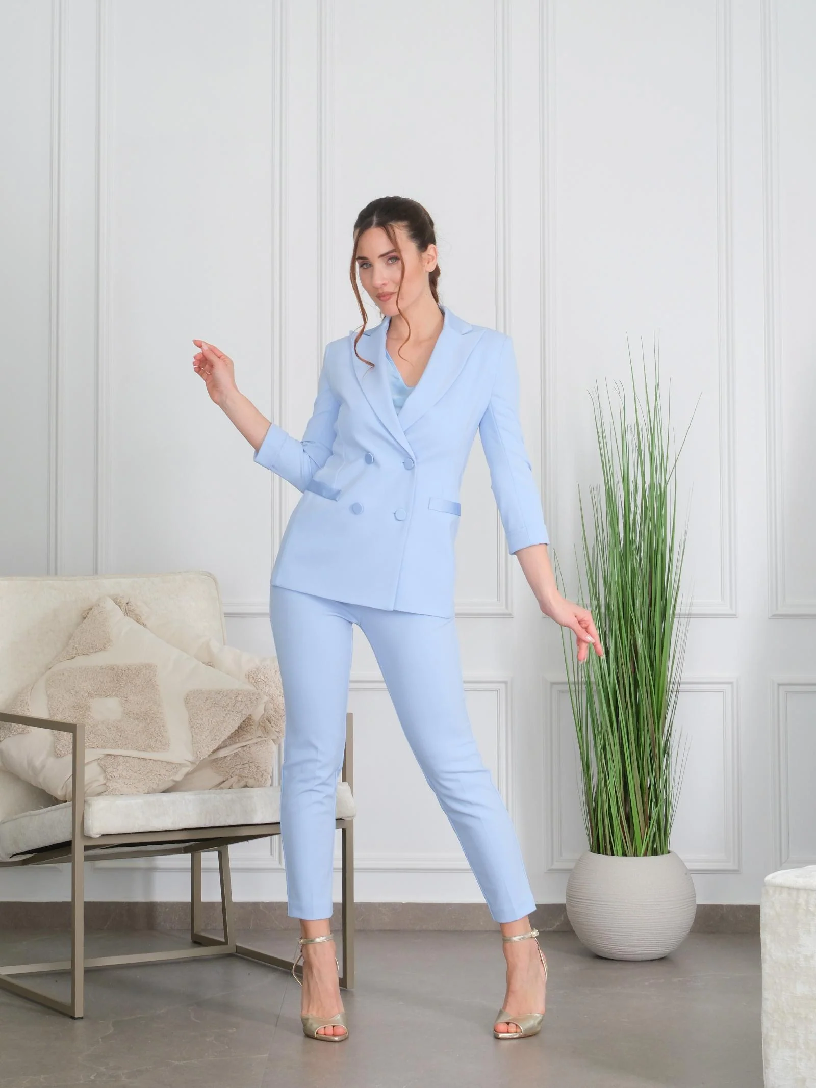 Pantalone Imperial pervinca con fascia in raso in vita - Image 4