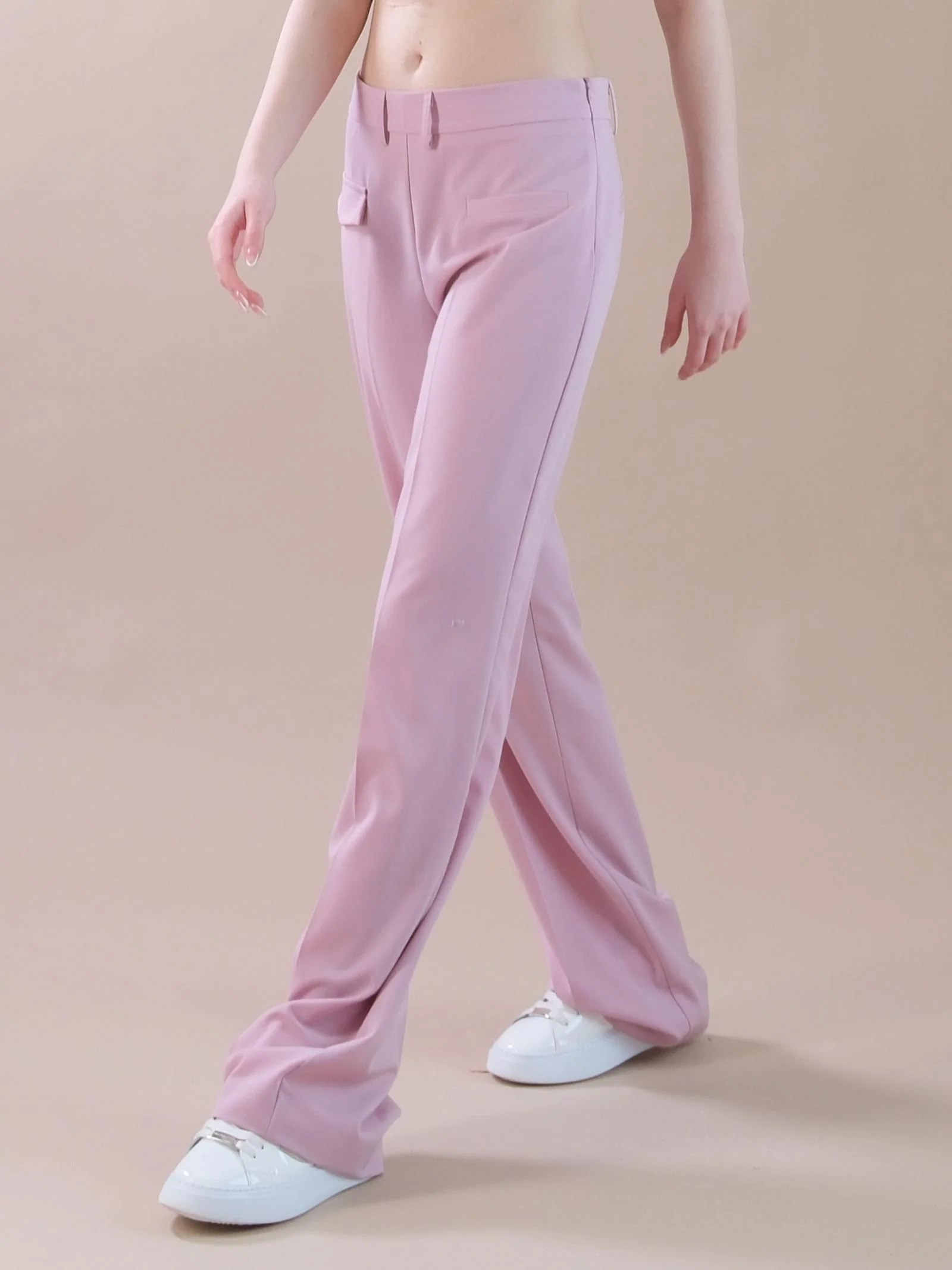 Pantaloni dritti rosa con finti taschini e pattina - Image 2