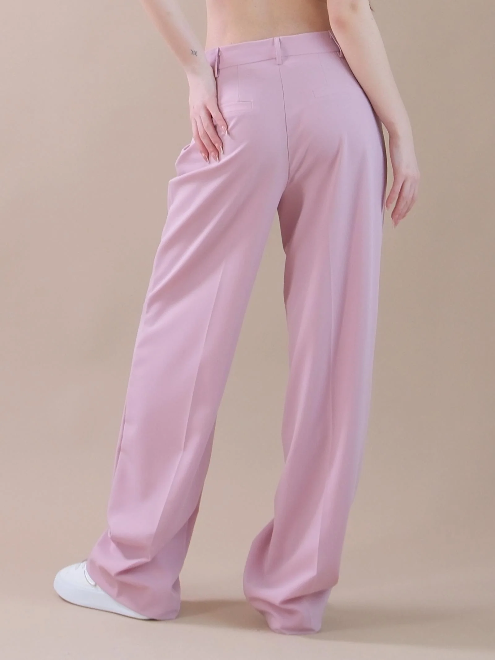 Pantaloni dritti rosa con finti taschini e pattina - Image 3