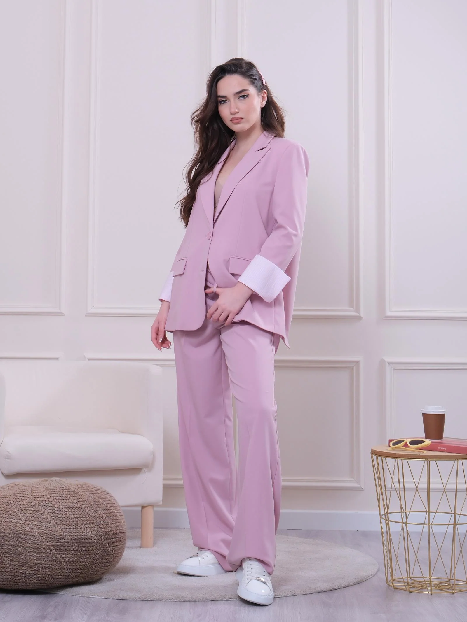 Pantaloni dritti rosa con finti taschini e pattina - Image 4