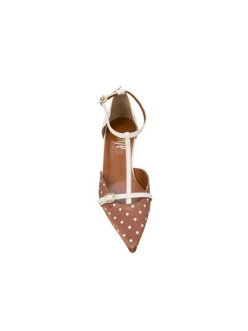 Décolleté T-Strap In Raso Ovyè marrone e burro - Image 3