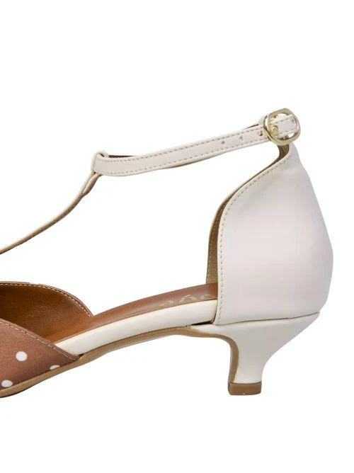 Décolleté T-Strap In Raso Ovyè marrone e burro - Image 4
