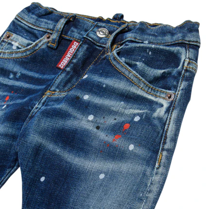 Jeans Dsquared blu con schizzi colore - Image 3