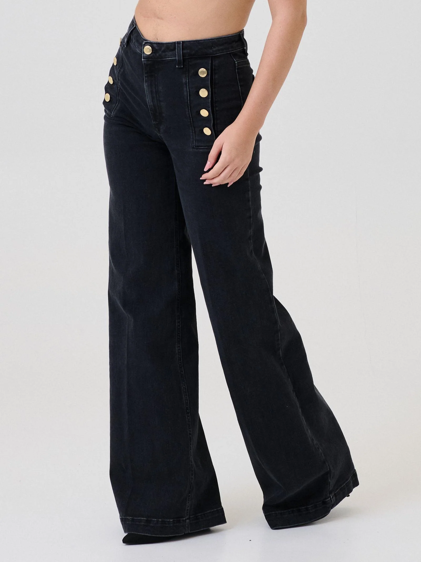Jeans "Giudith" nero con bottoni - Image 2