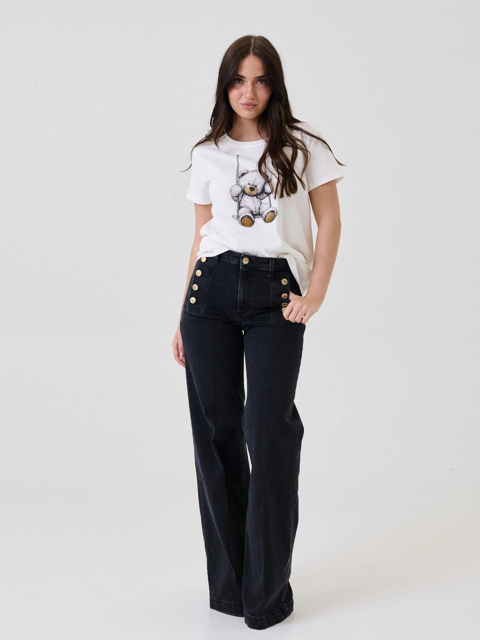 Jeans "Giudith" nero con bottoni - Image 4