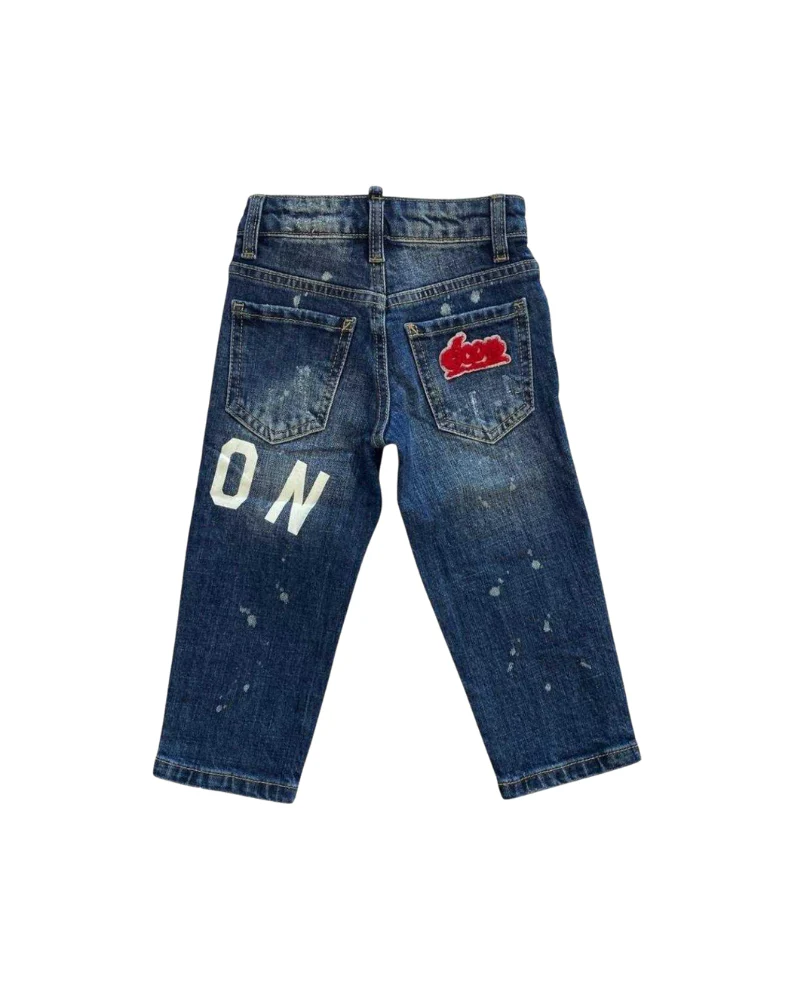 Jeans Icon blu effetto used con stampa Icon bianca - Image 2