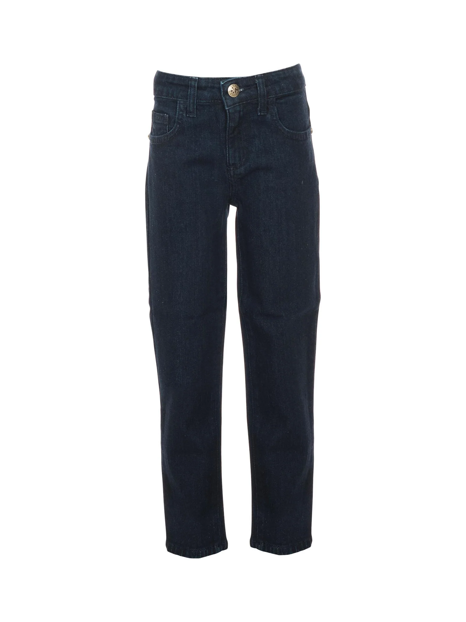 Jeans John Richmond blu lavaggio scuro con stampa rich bianca posteriore