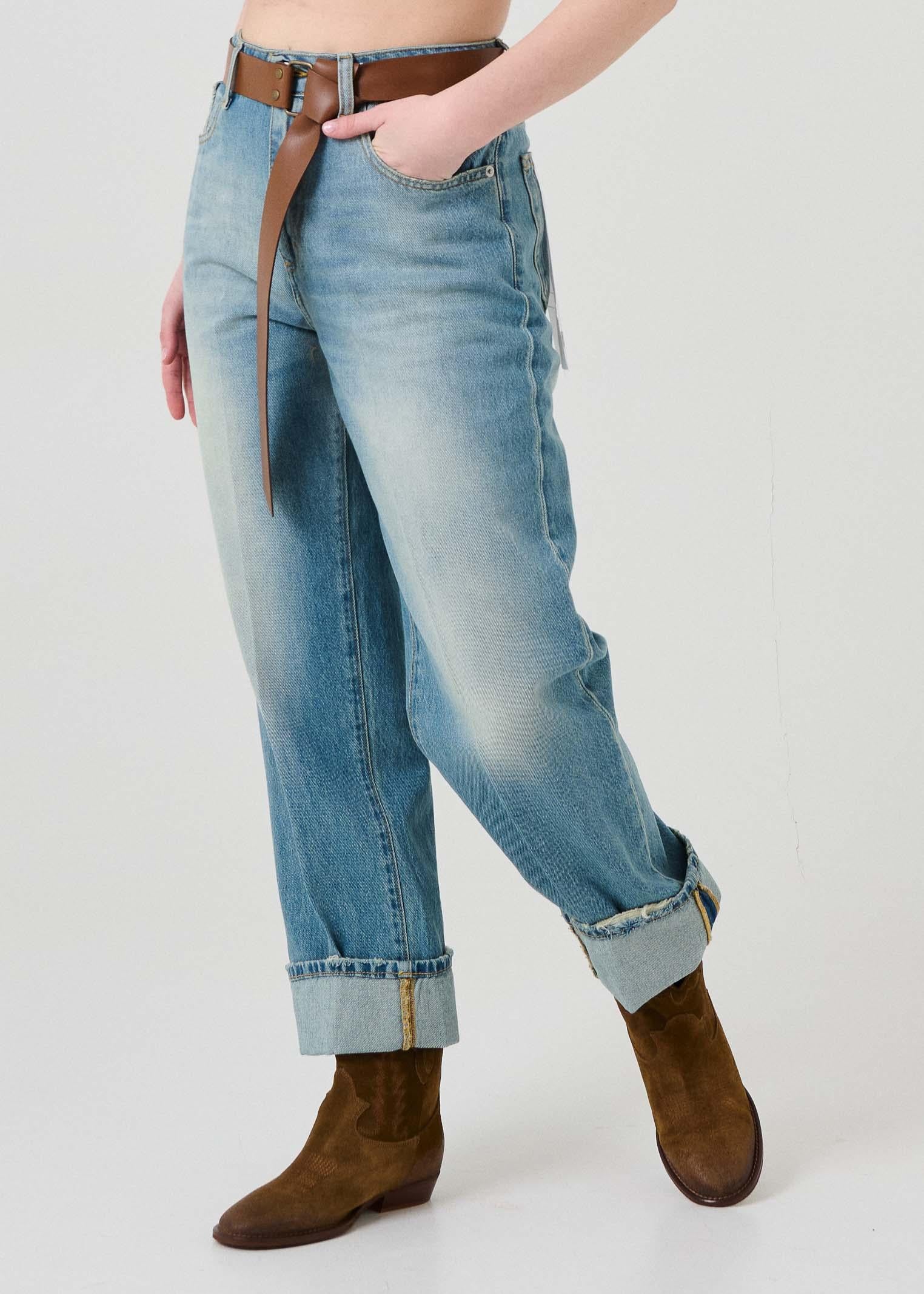 Jeans "Mandy" Haveone blu con cintura marrone - Image 2