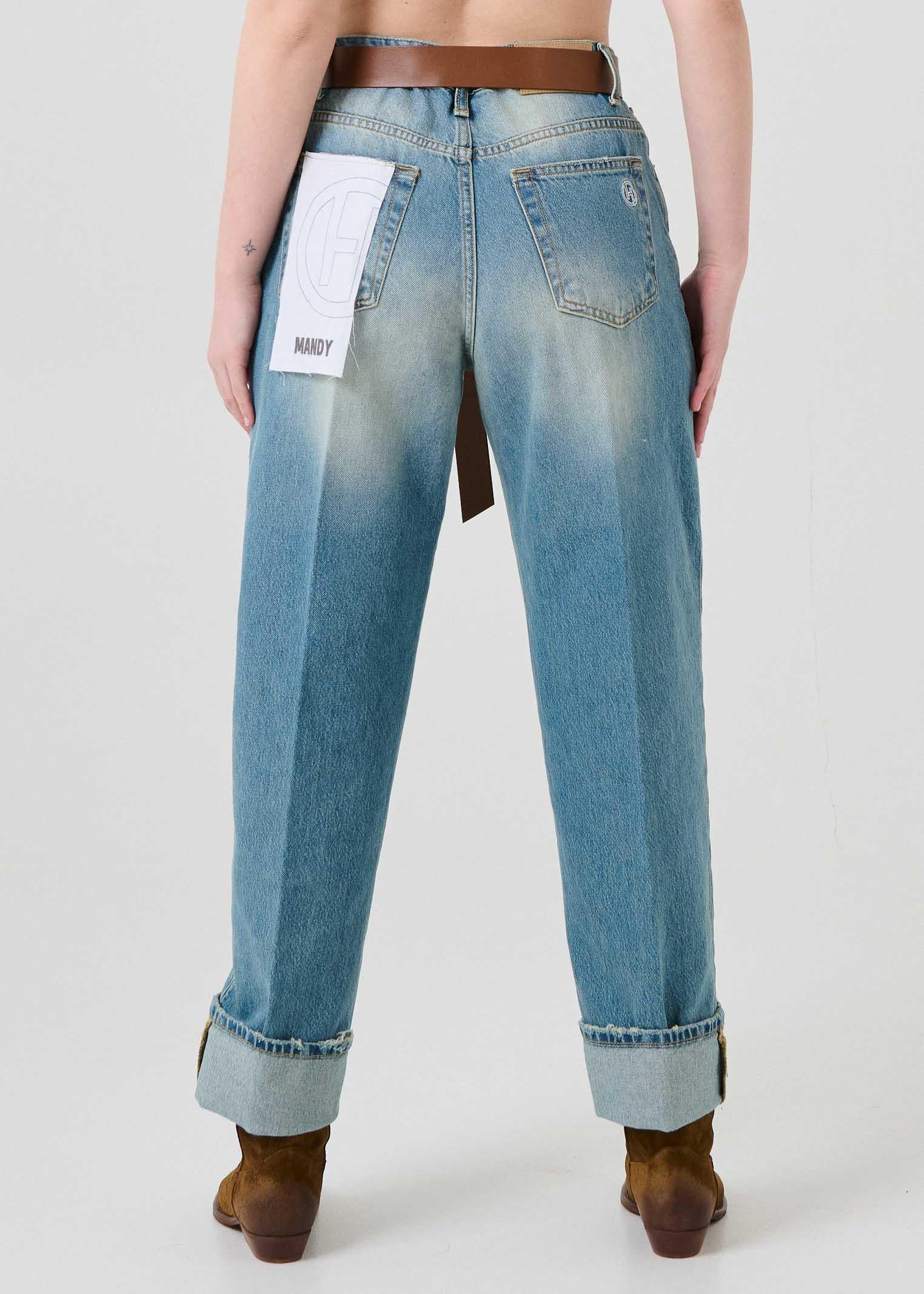 Jeans "Mandy" Haveone blu con cintura marrone - Image 3
