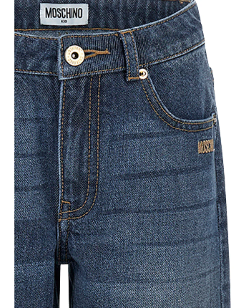 Jeans Moschino in denim con logo ricamato e teddy patch - Image 3