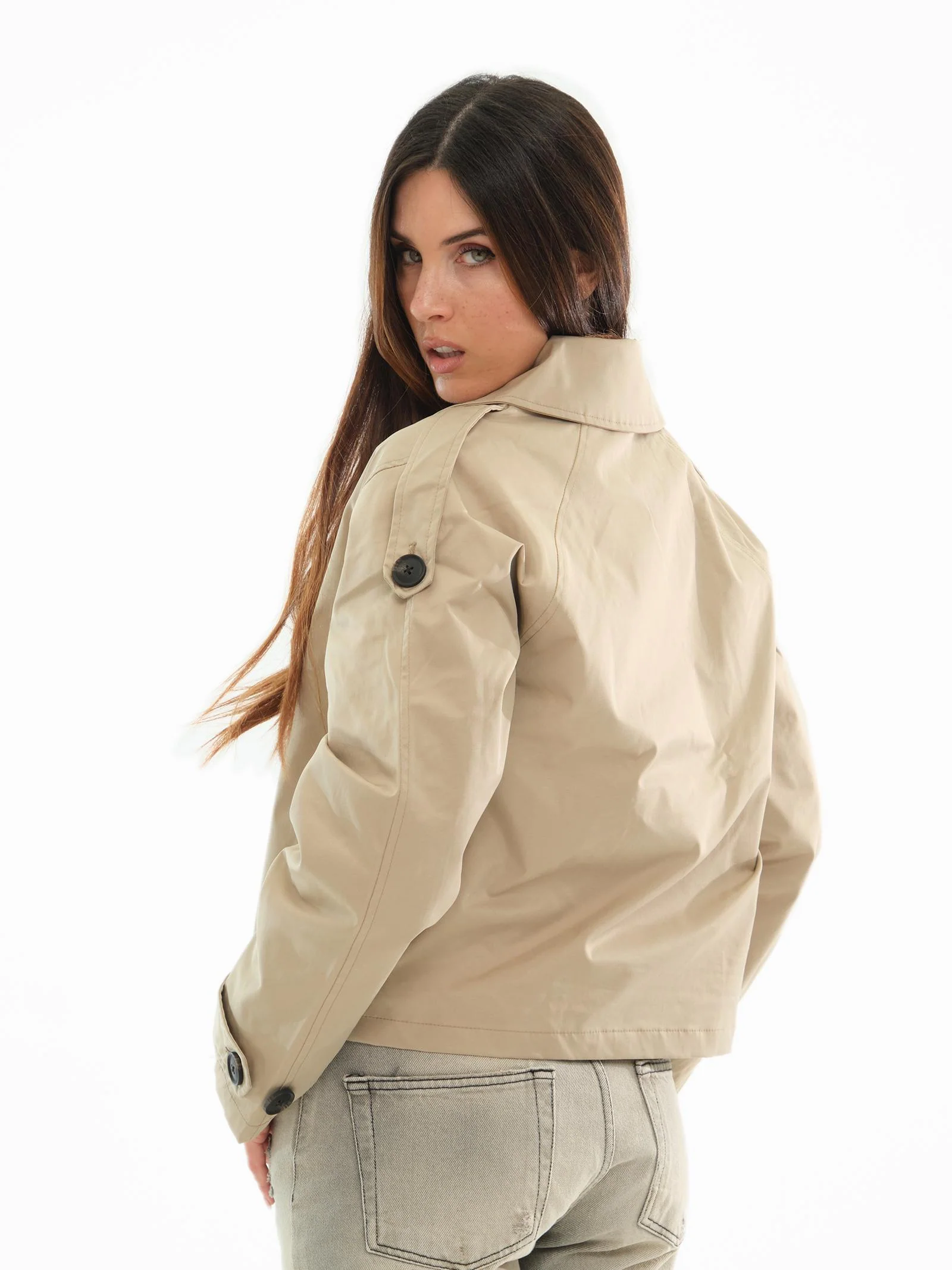Trench cropped JJXX beige doppiopetto - Image 3
