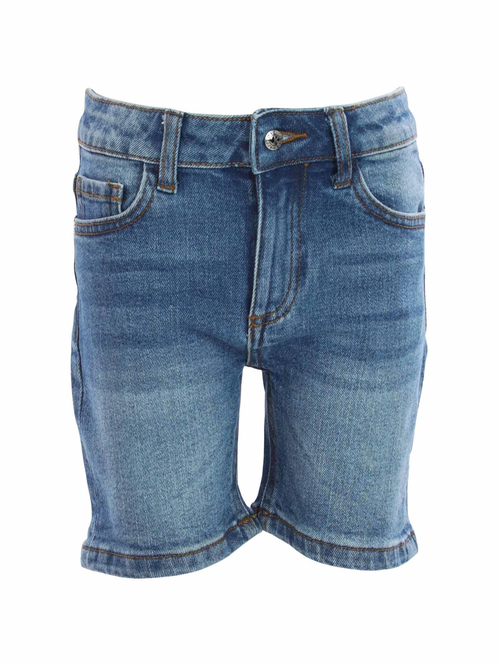 Bermuda in denim lavaggio medio con scritta Rich