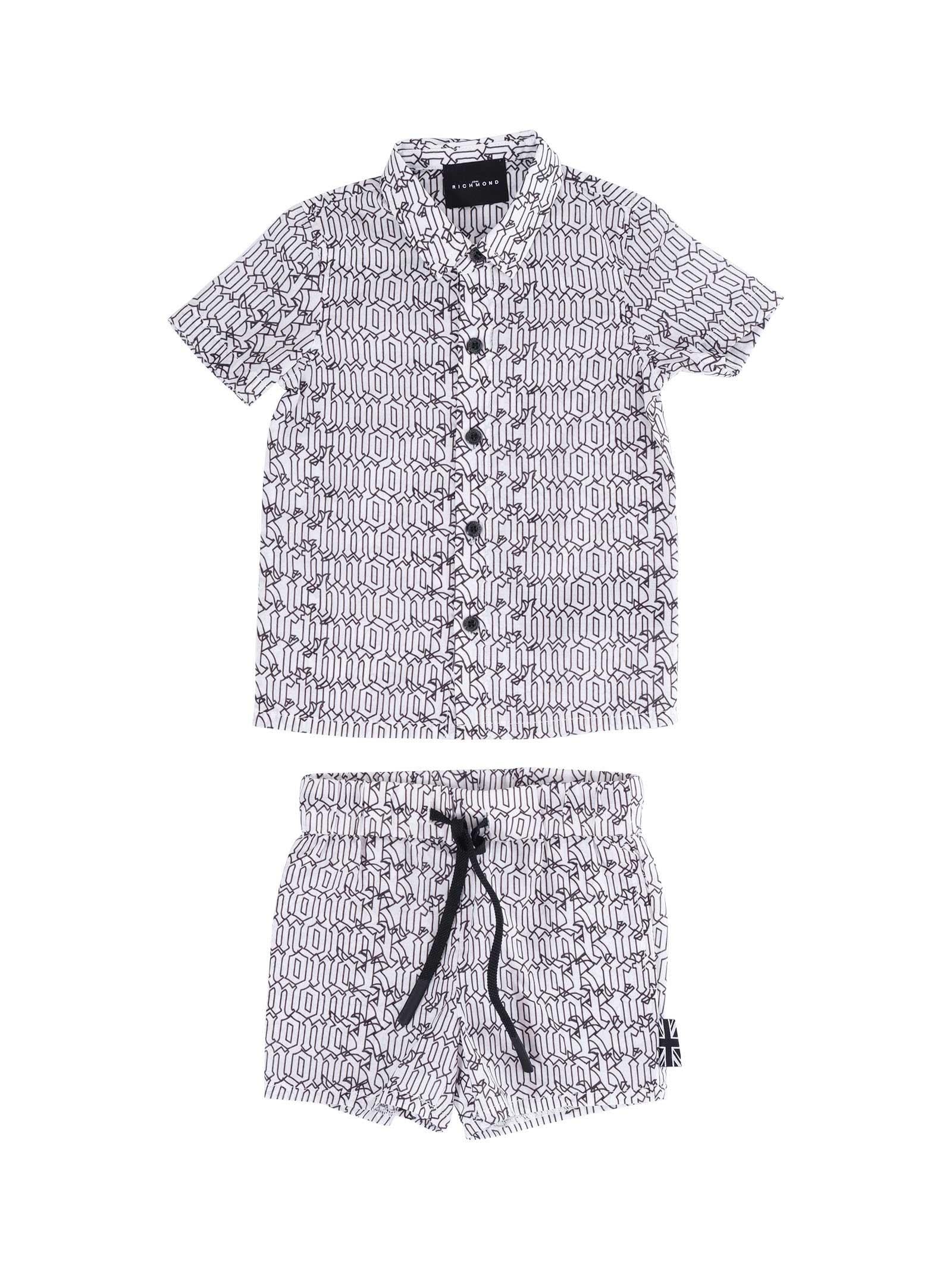 Completo John Richmond bianco e nero con logo gotico all over