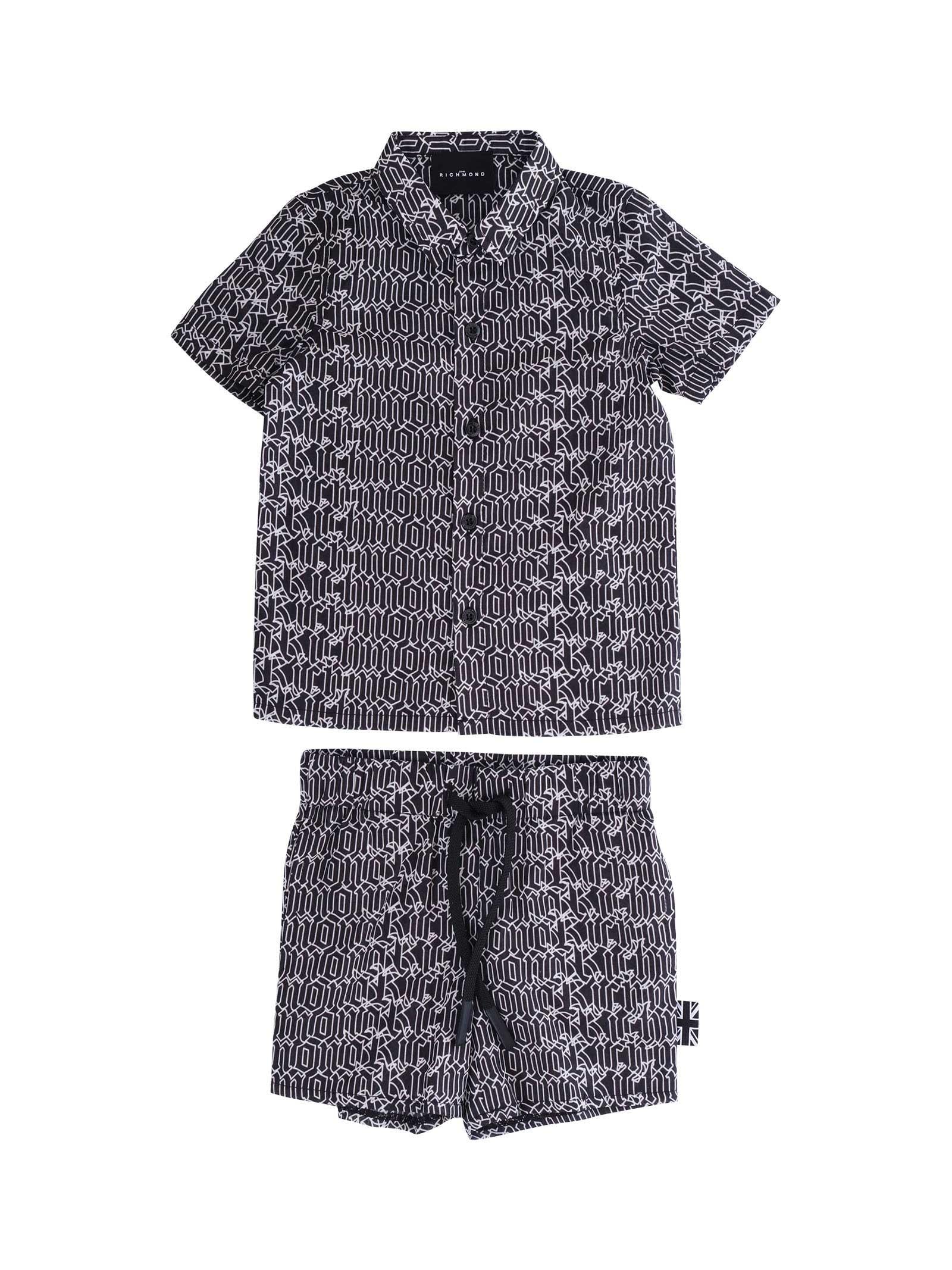 Completo John Richmond bianco e nero con logo gotico all over