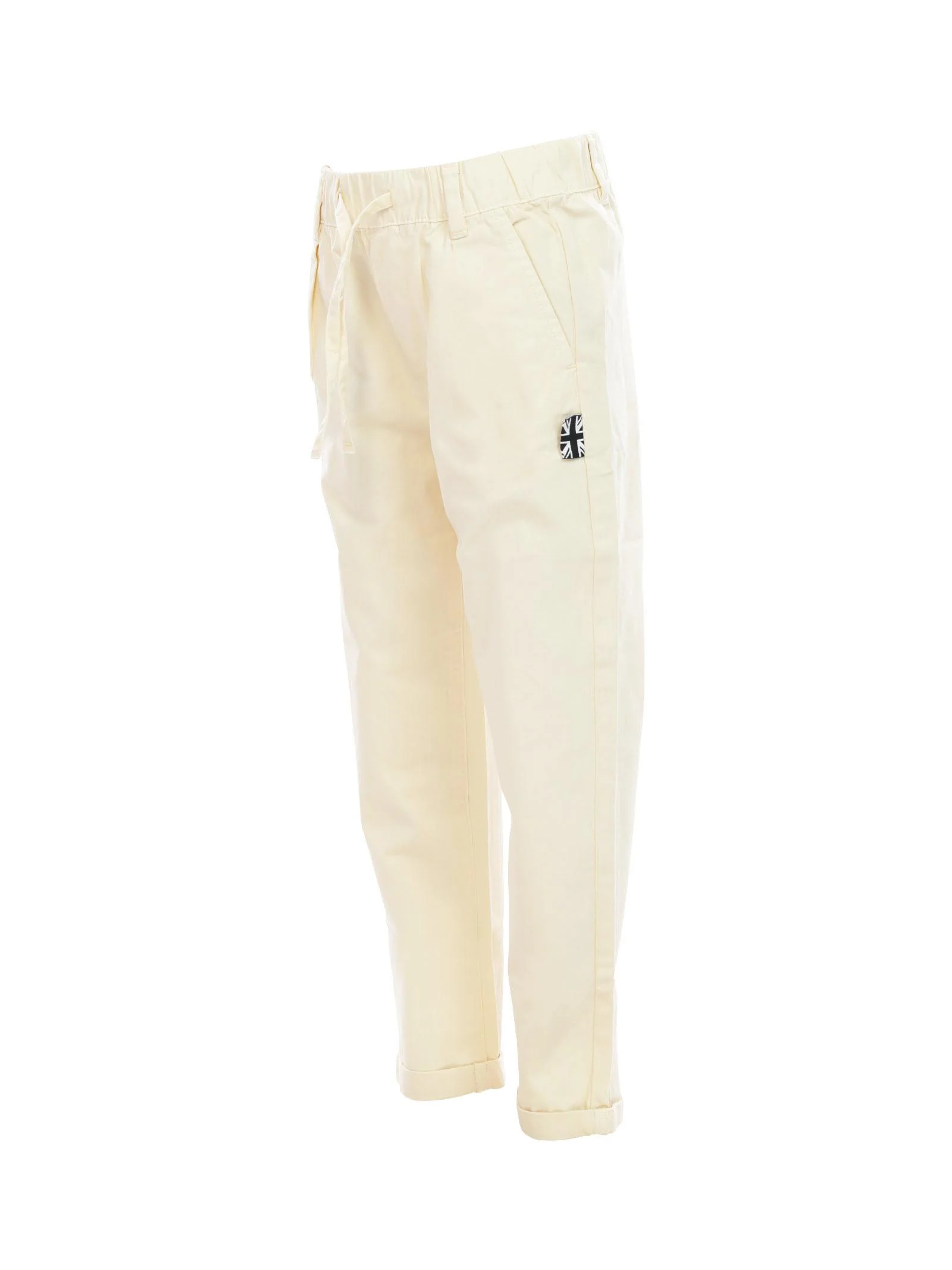 Pantaloni crema con vita elasticizzata e lacci - Image 2