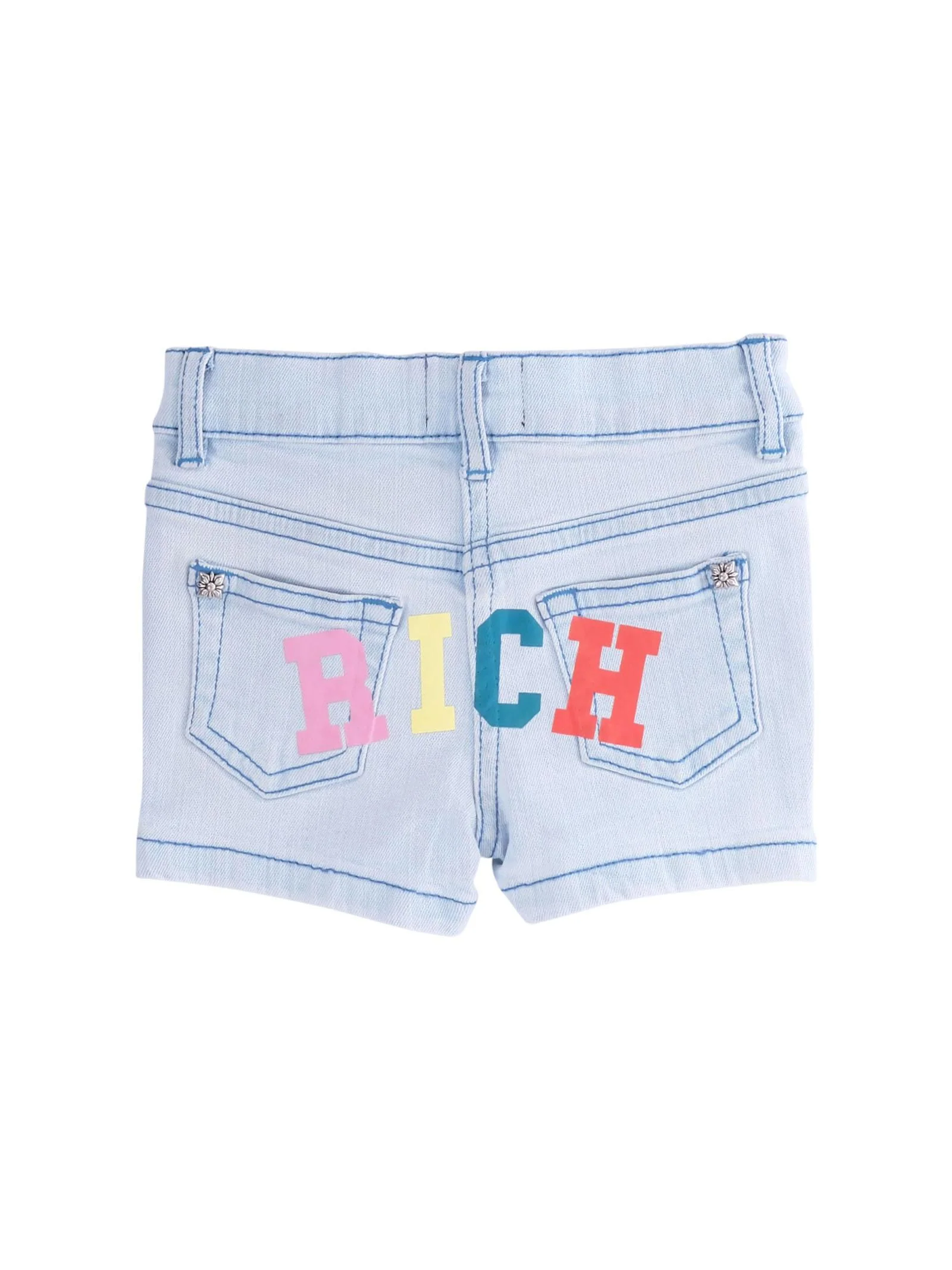 Shorts John Richmond azzurro in denim con logo multicolor - Image 2