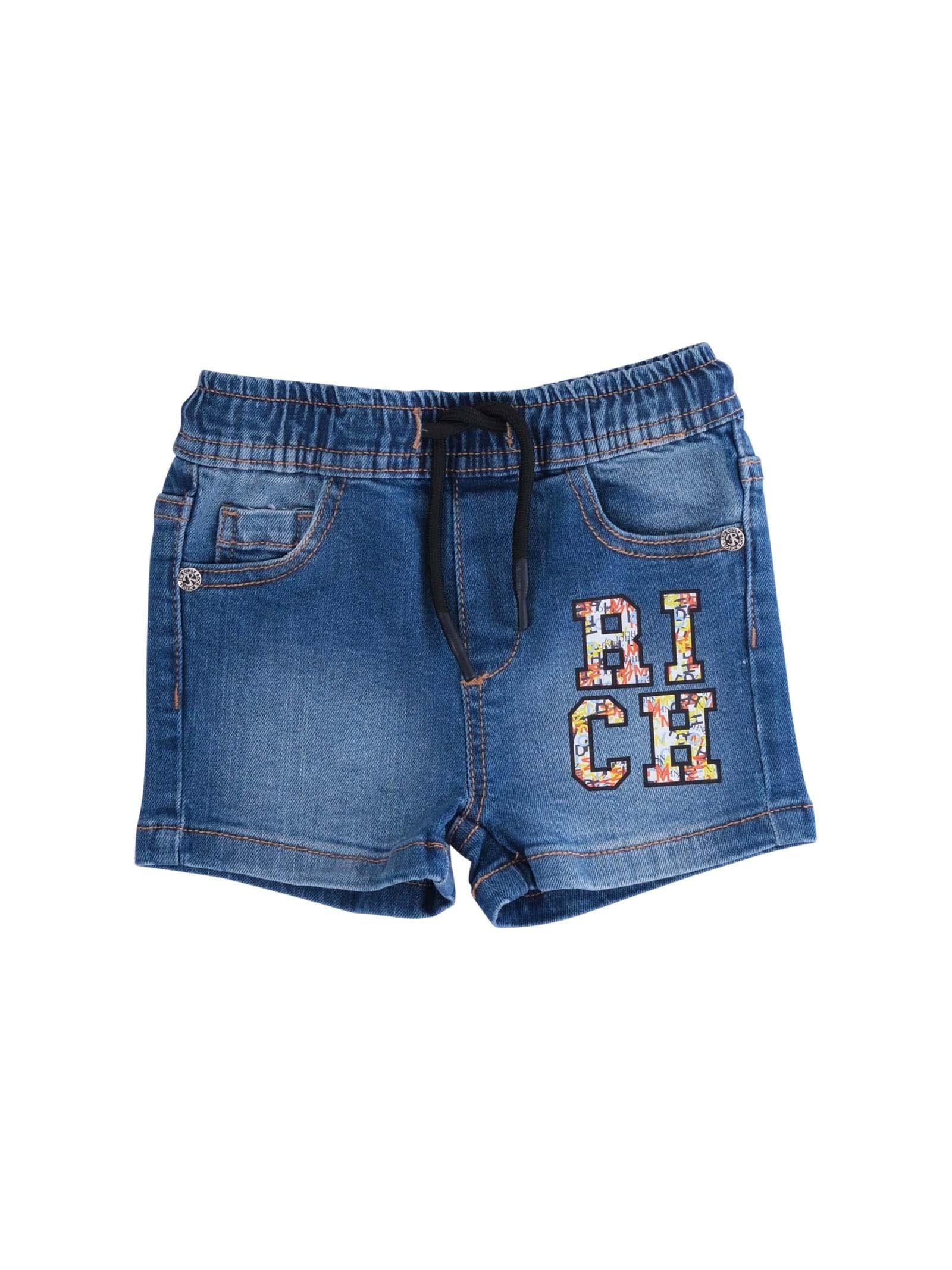 Shorts John Richmond blu con stampa logo multicolor