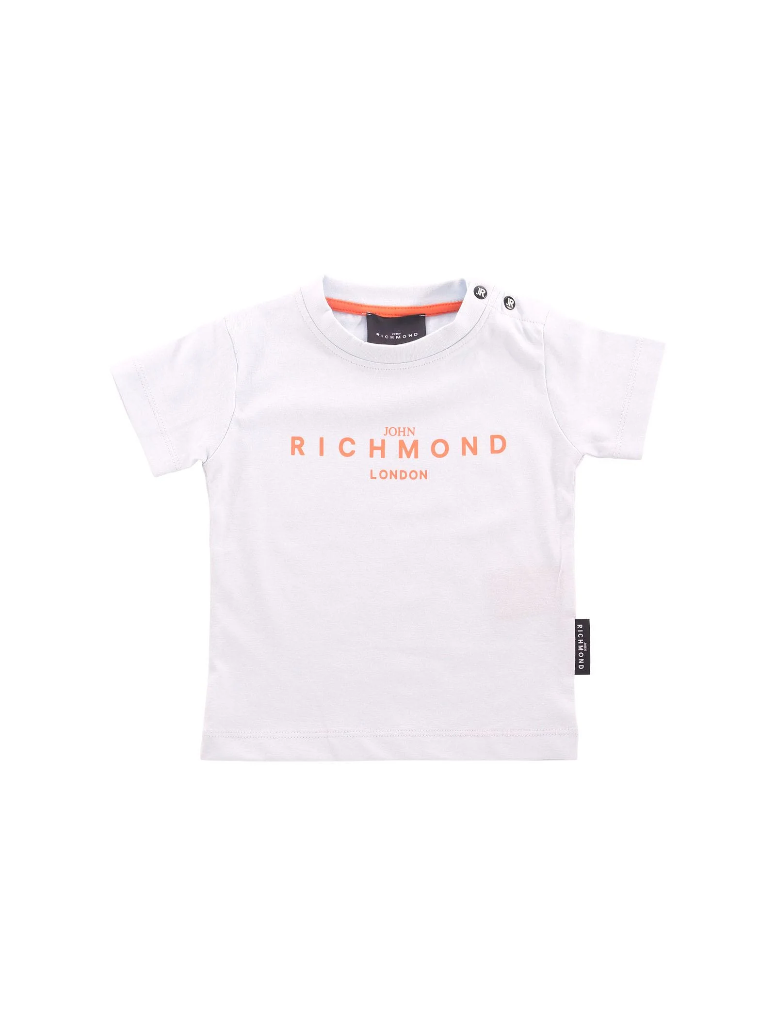 T-Shirt John Richmond azzurra con logo lettering arancione