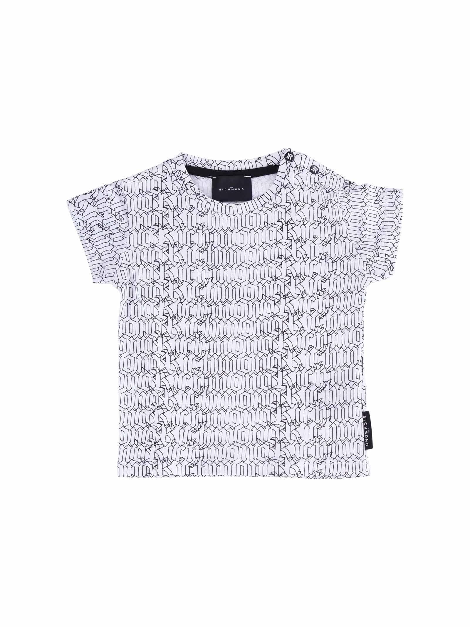 T-Shirt John Richmond bianca con logo gotico all over