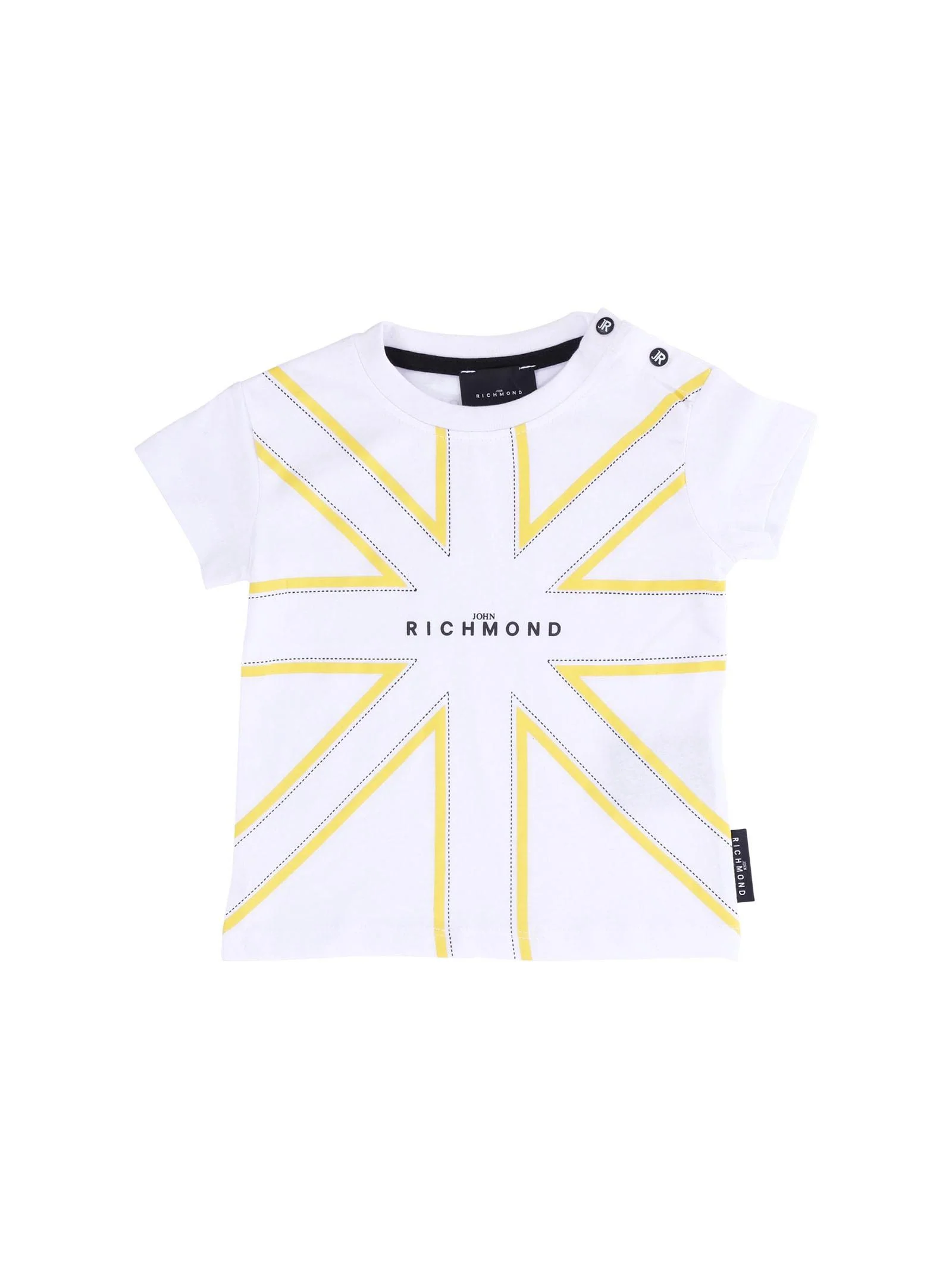 T-Shirt John Richmond bianca con profili gialli