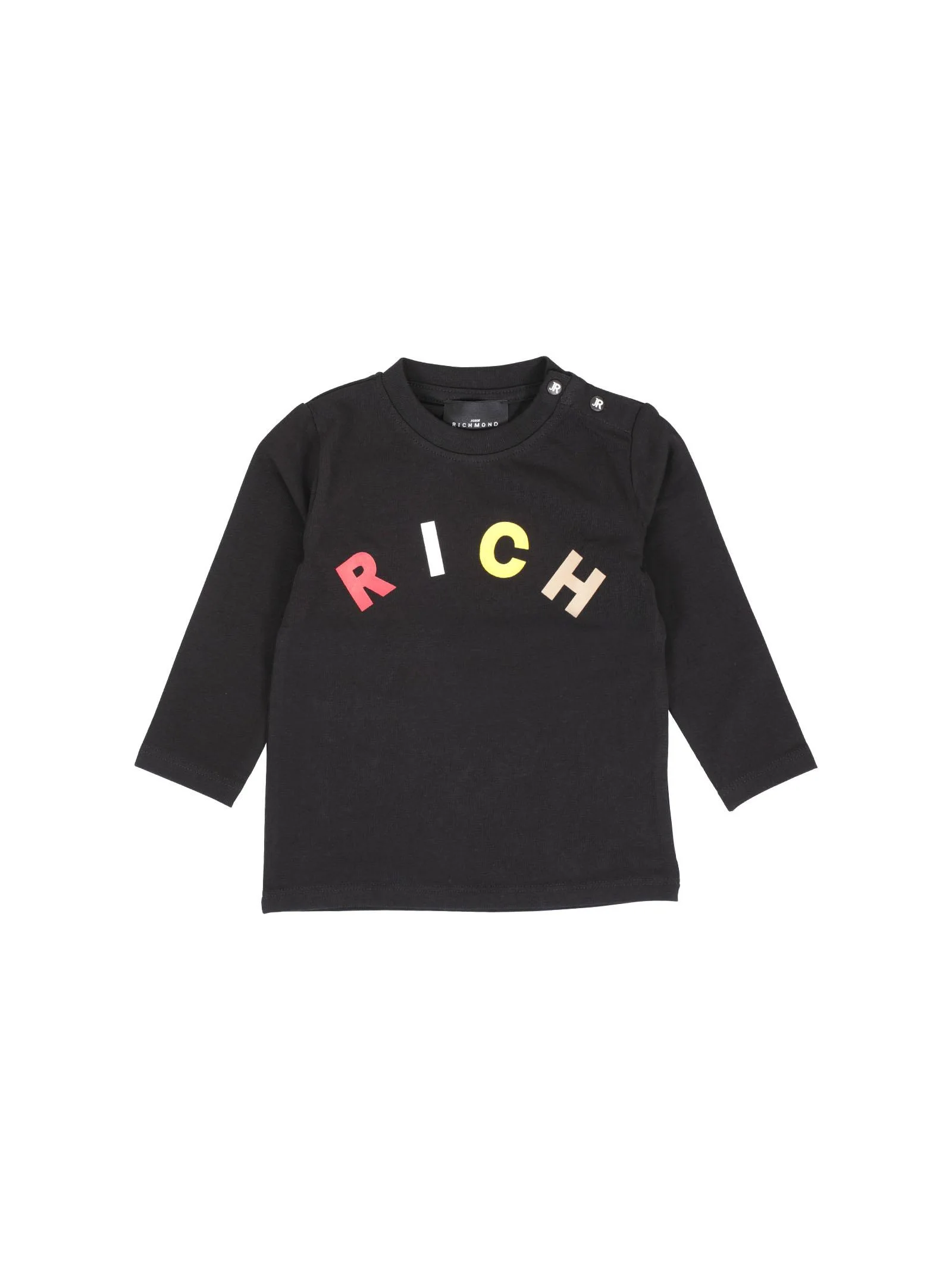 T-Shirt John Richmond nera con logo RICH multicolor