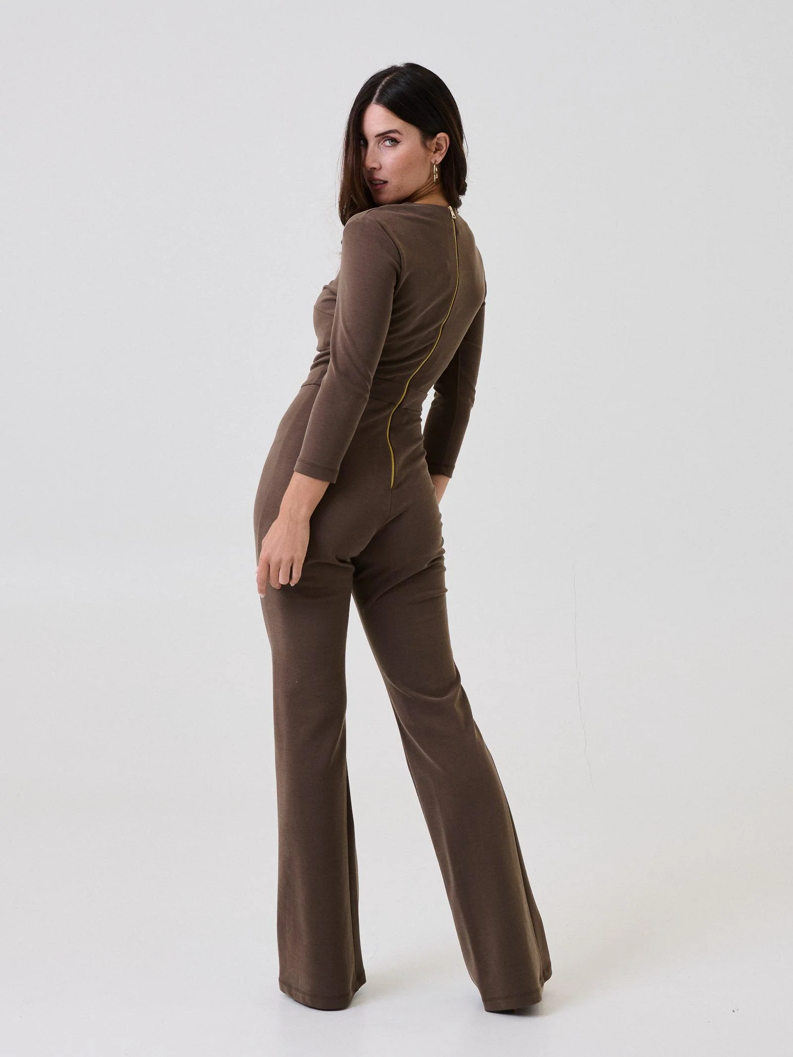Jumpsuit Bohemain Vì marrone con maniche a 3/4 - Image 3