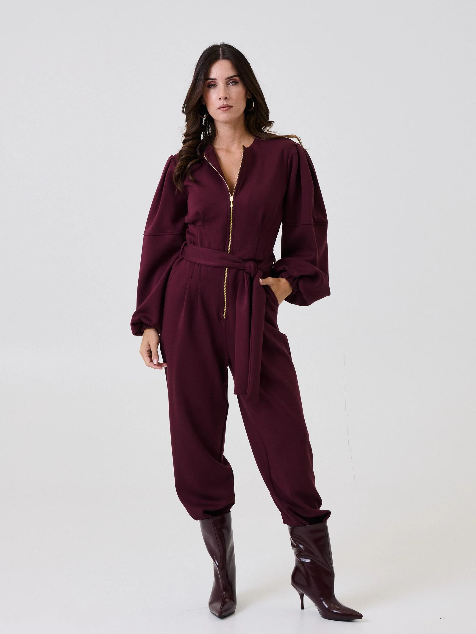 Jumpsuit Bohemian Vì bordeaux con zip centrale