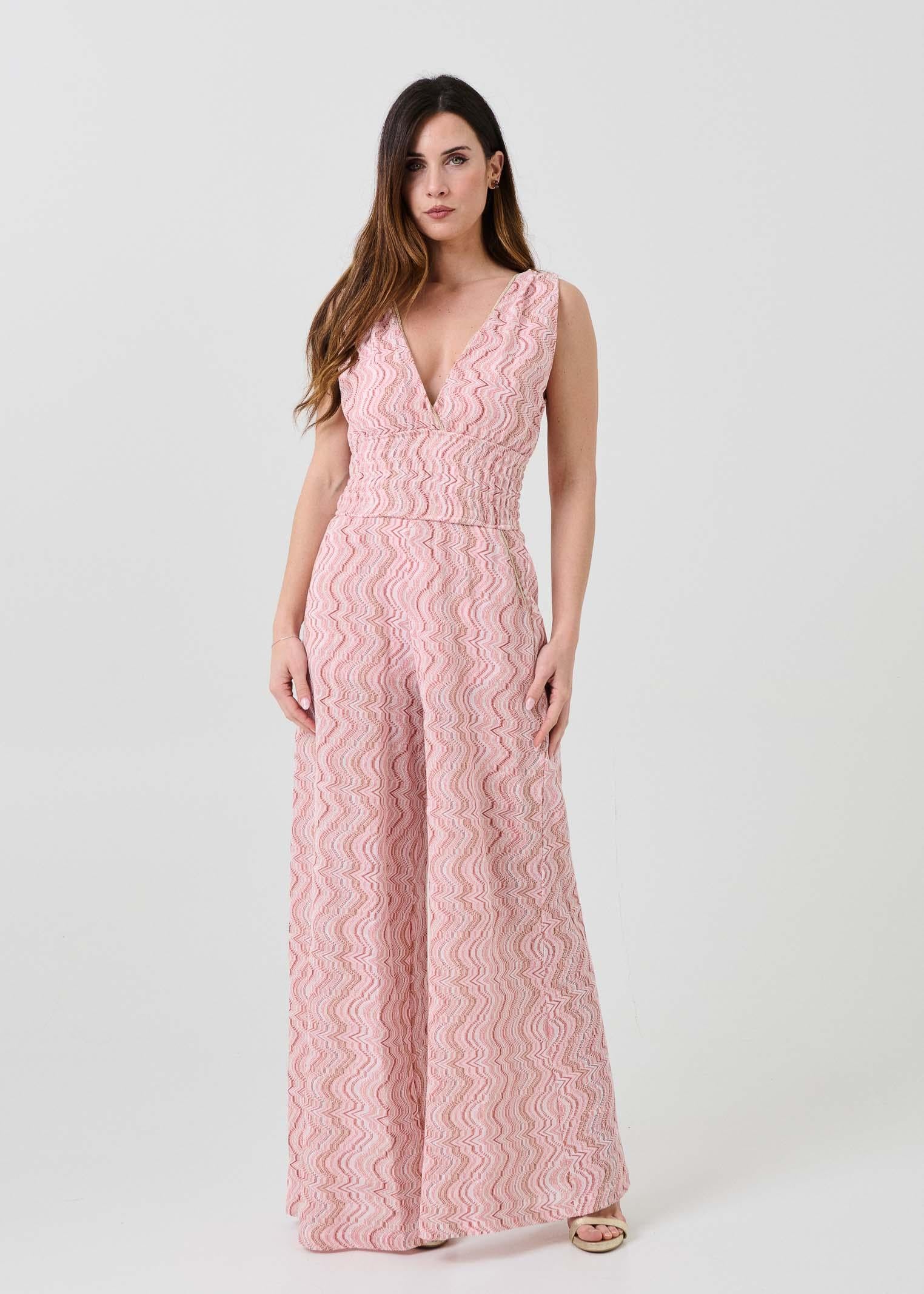 Jumpsuit jaquard Pho Firenze rosa con fantasia zig-zag filo lurex