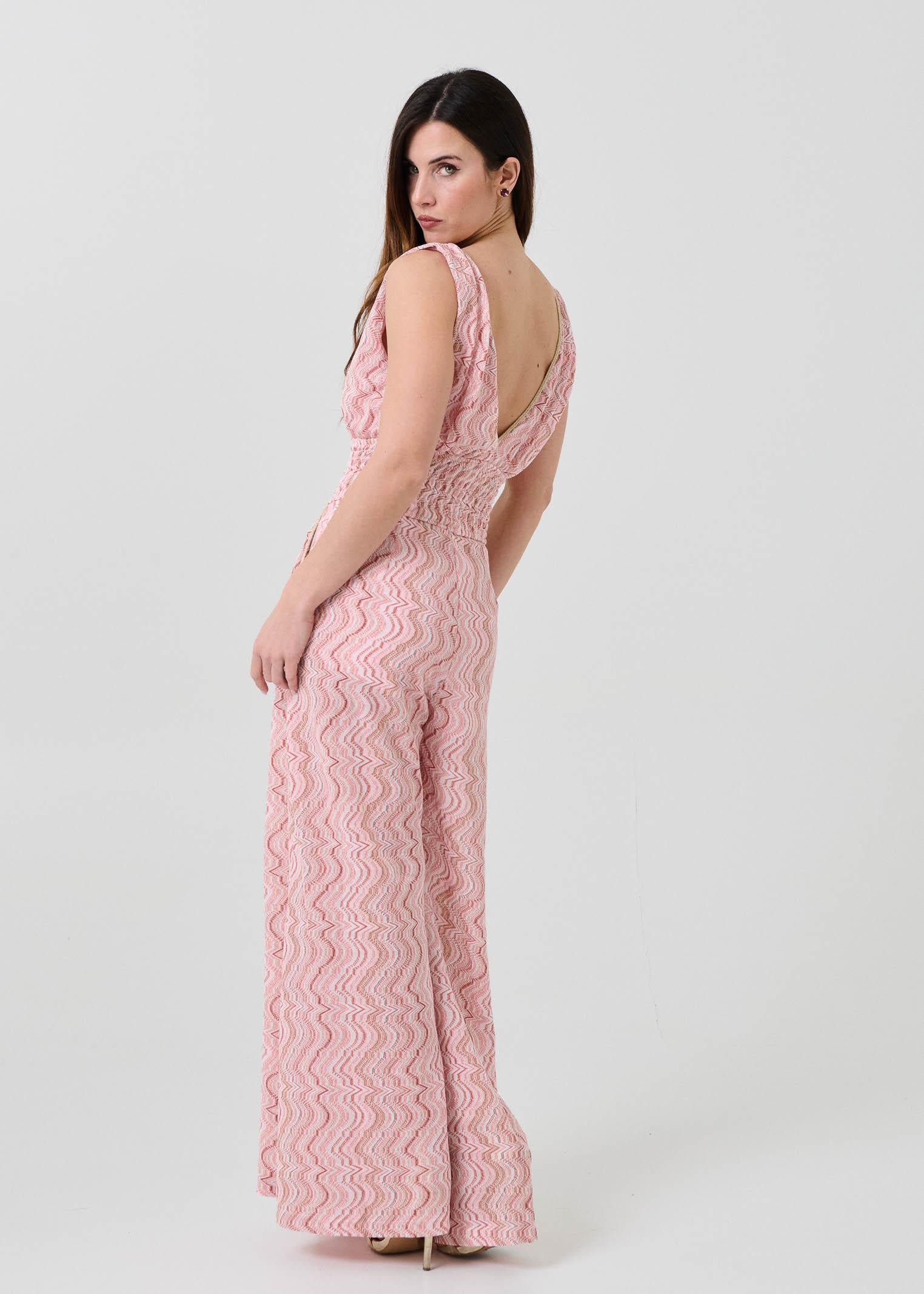 Jumpsuit jaquard Pho Firenze rosa con fantasia zig-zag filo lurex - Image 4
