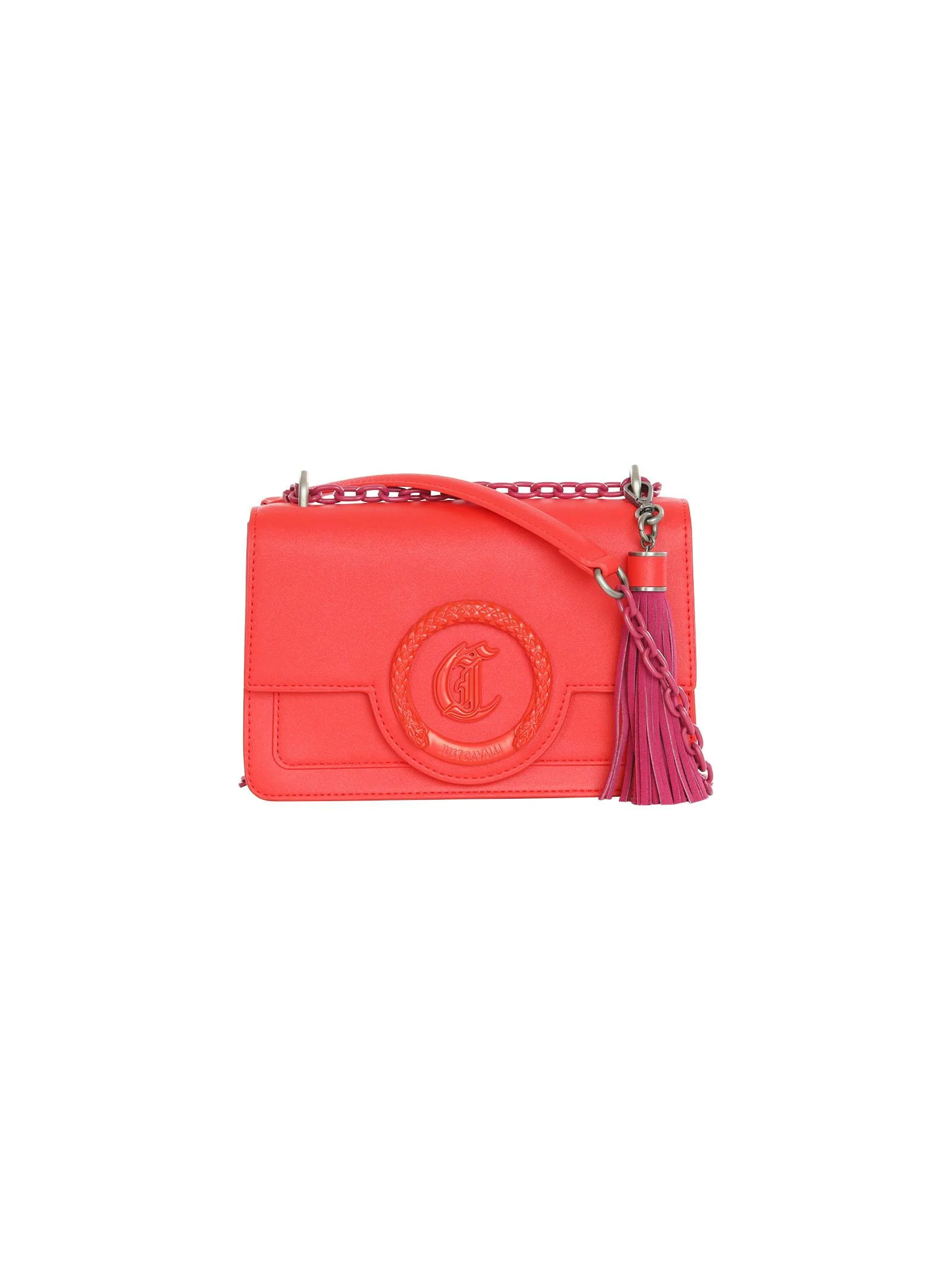 Borsa a tracolla rosso corallo con nappa fucsia - Image 2